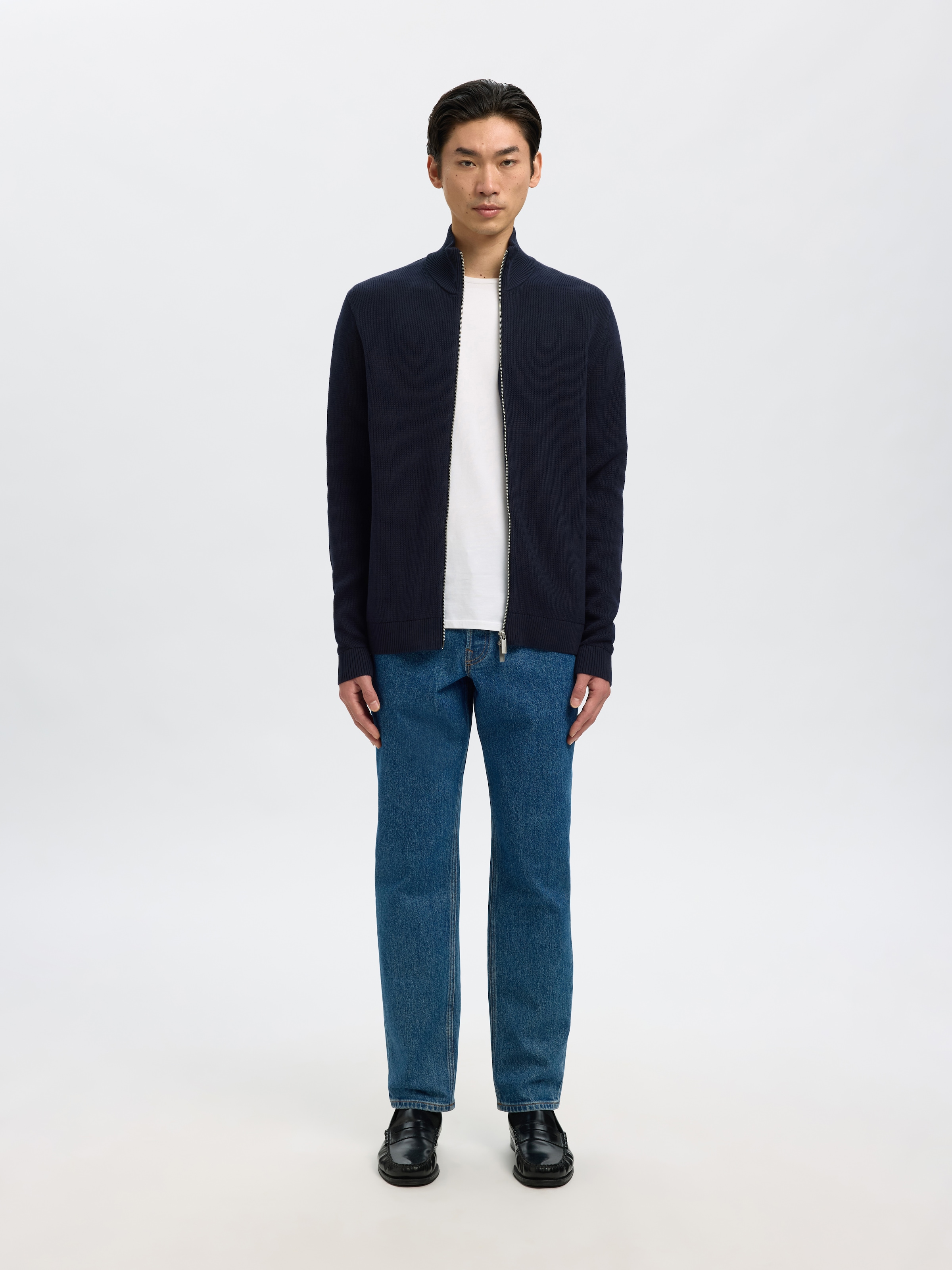 SELECTED Strickjacke »SLMDANE LS KNIT STRUCTURE FULL ZIP NOOS« Baumwolle, regular fit