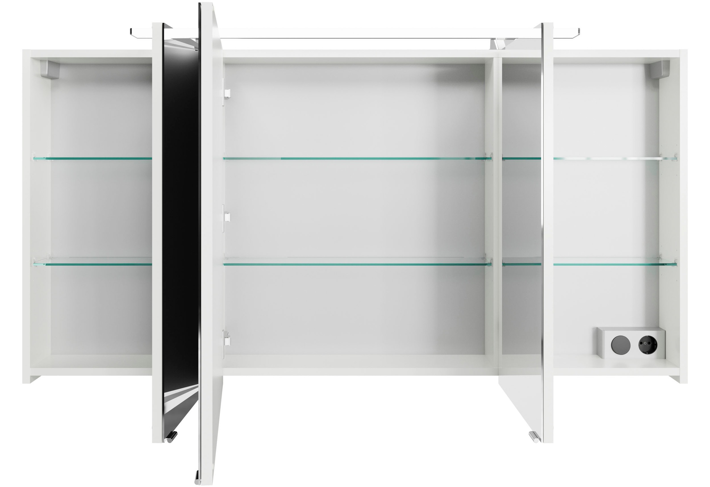 Saphir Badezimmerspiegelschrank »Serie 4010 Badezimmer-Spiegelschrank inkl. LED-Aufsatzleuchte«, Badschrank 140 cm breit, 3 Türen, 6 Glas-Einlegeböden, inkl Türdämpfer