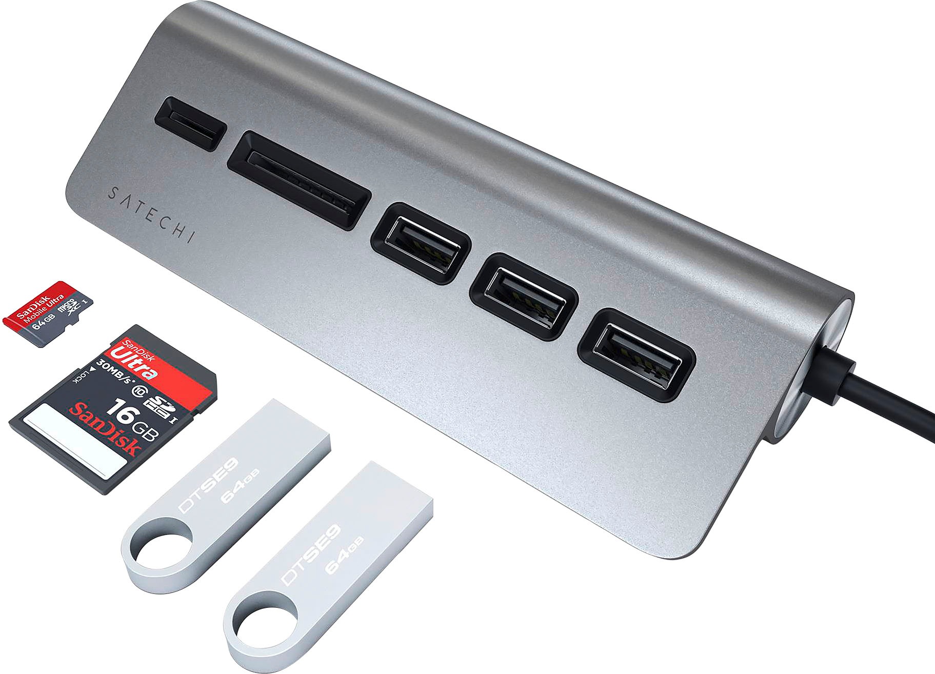 Satechi USB-Adapter »Type-C Aluminum USB Hub & Card Reader«, USB 3.0 Typ A zu USB Typ C
