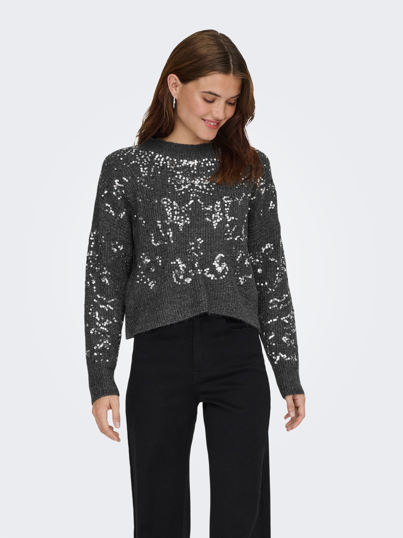 ONLY Rundhalspullover »ONLALTA LS SEQUIN O-NECK KNT«