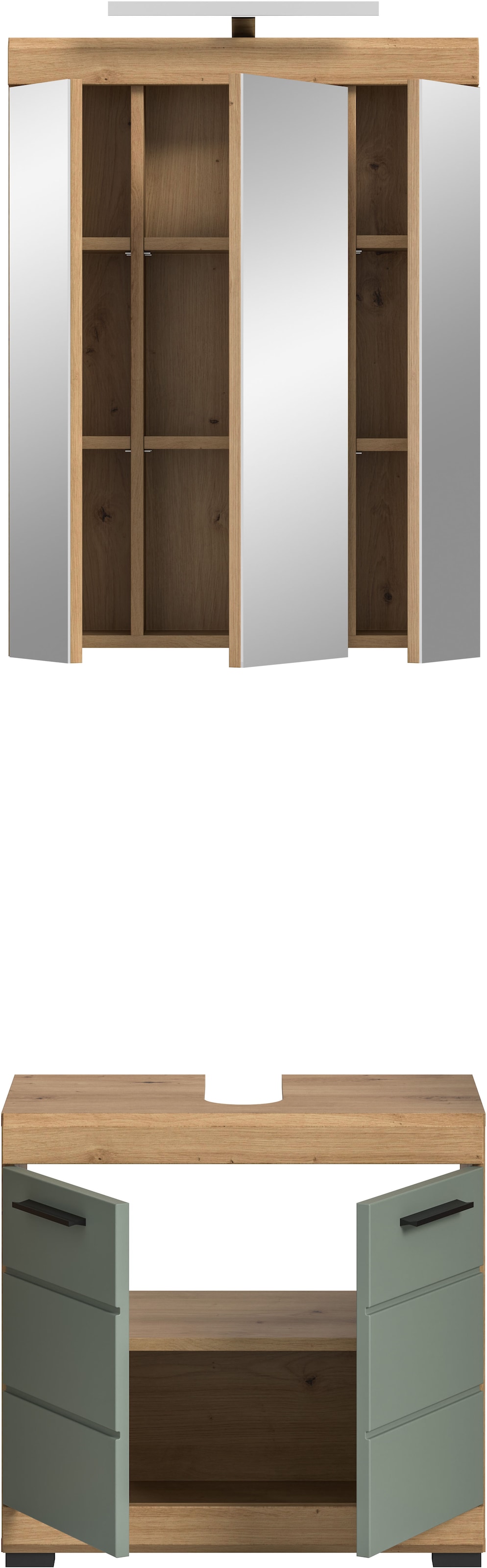 INOSIGN Badmöbel-Set »Siena, 2 teilig, inklusive LED Beleuchtung, bestehend aus:«, (Set), Waschbeckenunterschrank, Spiegelschrank, LED Badaufsatzleuchte