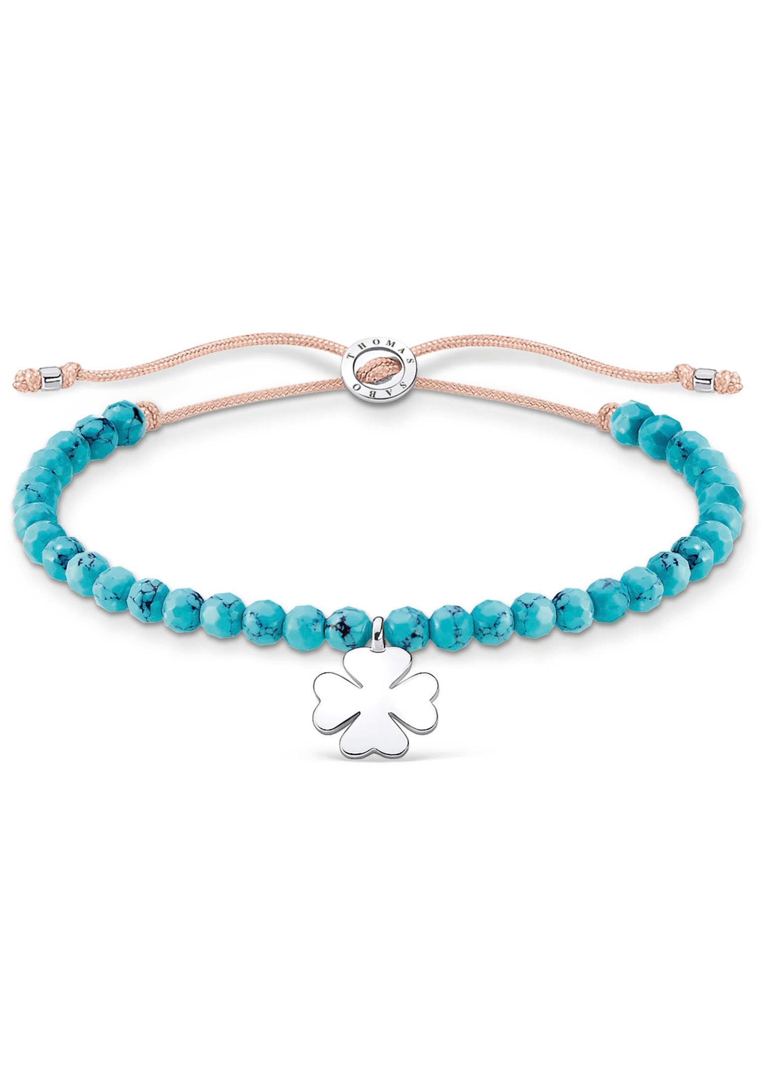 Armband „türkise Perlen mit Kleeblatt, A1983-905-17-L20V“, mit Türkis-Imitat silberfarben-türkis + türkis 20
