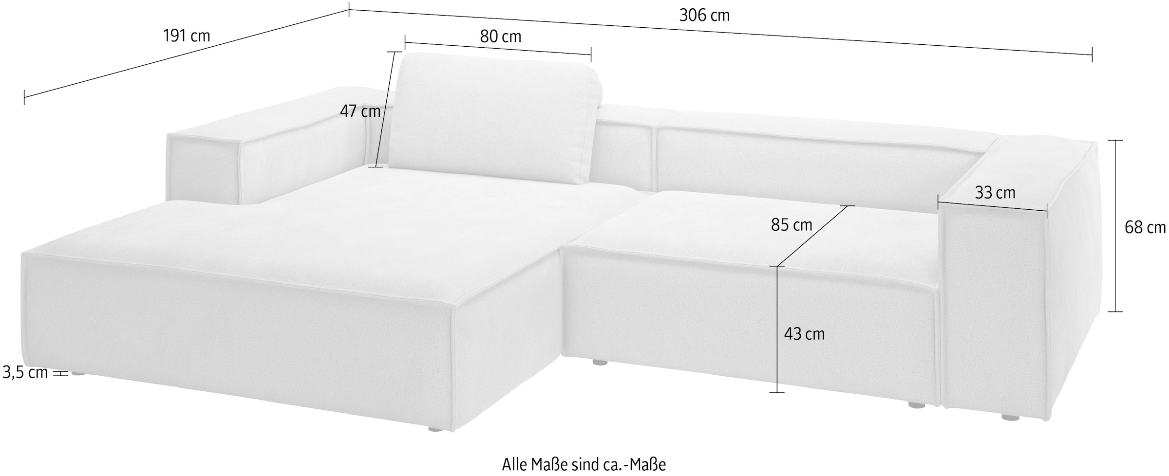 Places of Style Ecksofa »Watertown, modernes XXL L-Form, 306 cm breit«, Großzügiges Lounge-Sofa mit viel Platz für die Familie