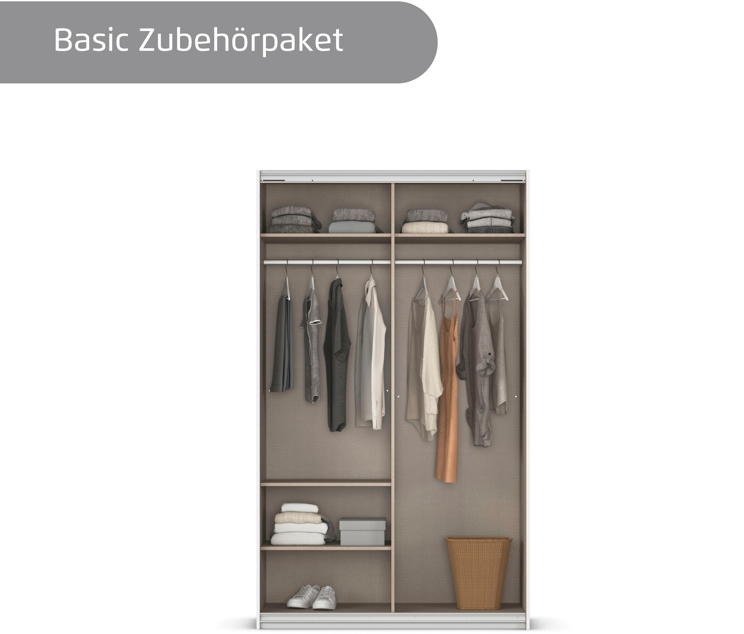 INOSIGN BY RAUCH Schwebetürenschrank »Kleiderschrank Schrank Garderobe Schlafzimmerschrank THANOS«, (in 3 verschiedenen Ausstattungen BASIC/CLASSIC/PREMIUM), Optional mit Spiegel, Metall-Griffleisten alufarben MADE IN GERMANY