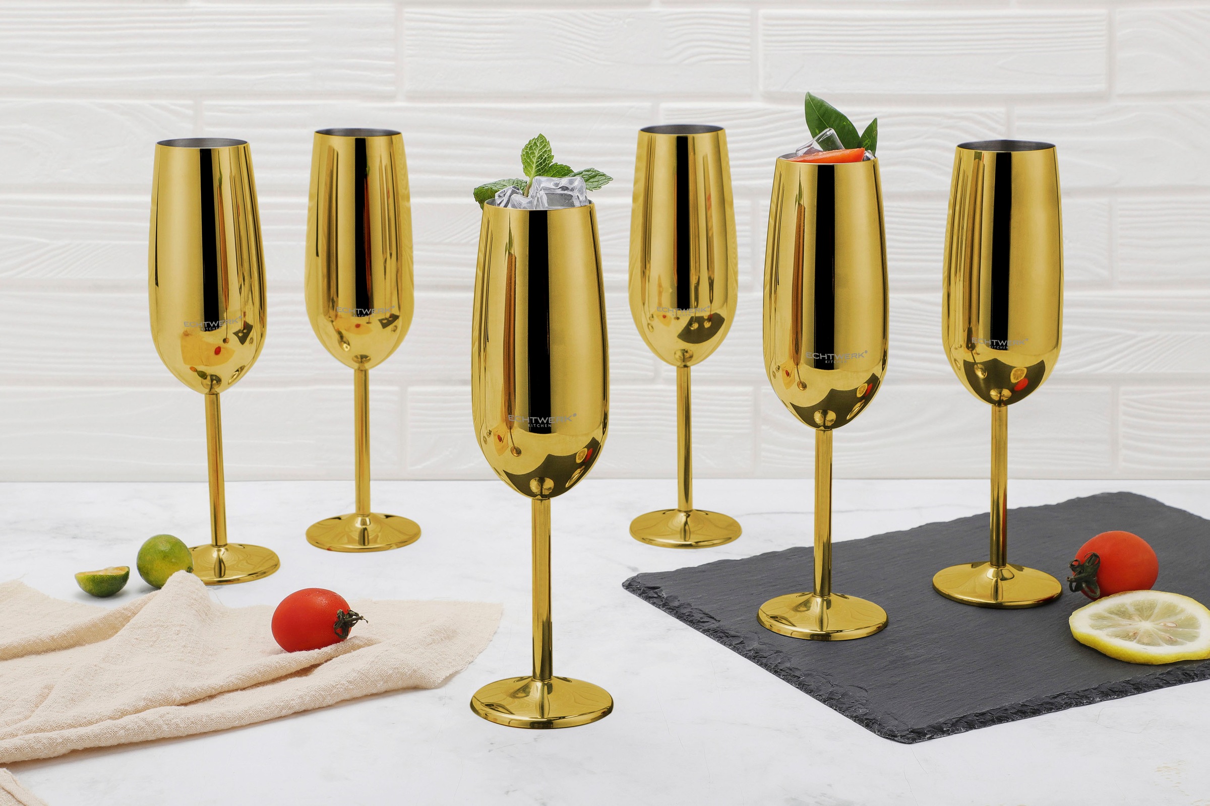 ECHTWERK Champagnerglas, (Set, 6 tlg.), Sektglas, Sektkelch, Champagnerkelch, bruchsicher, 250 ml