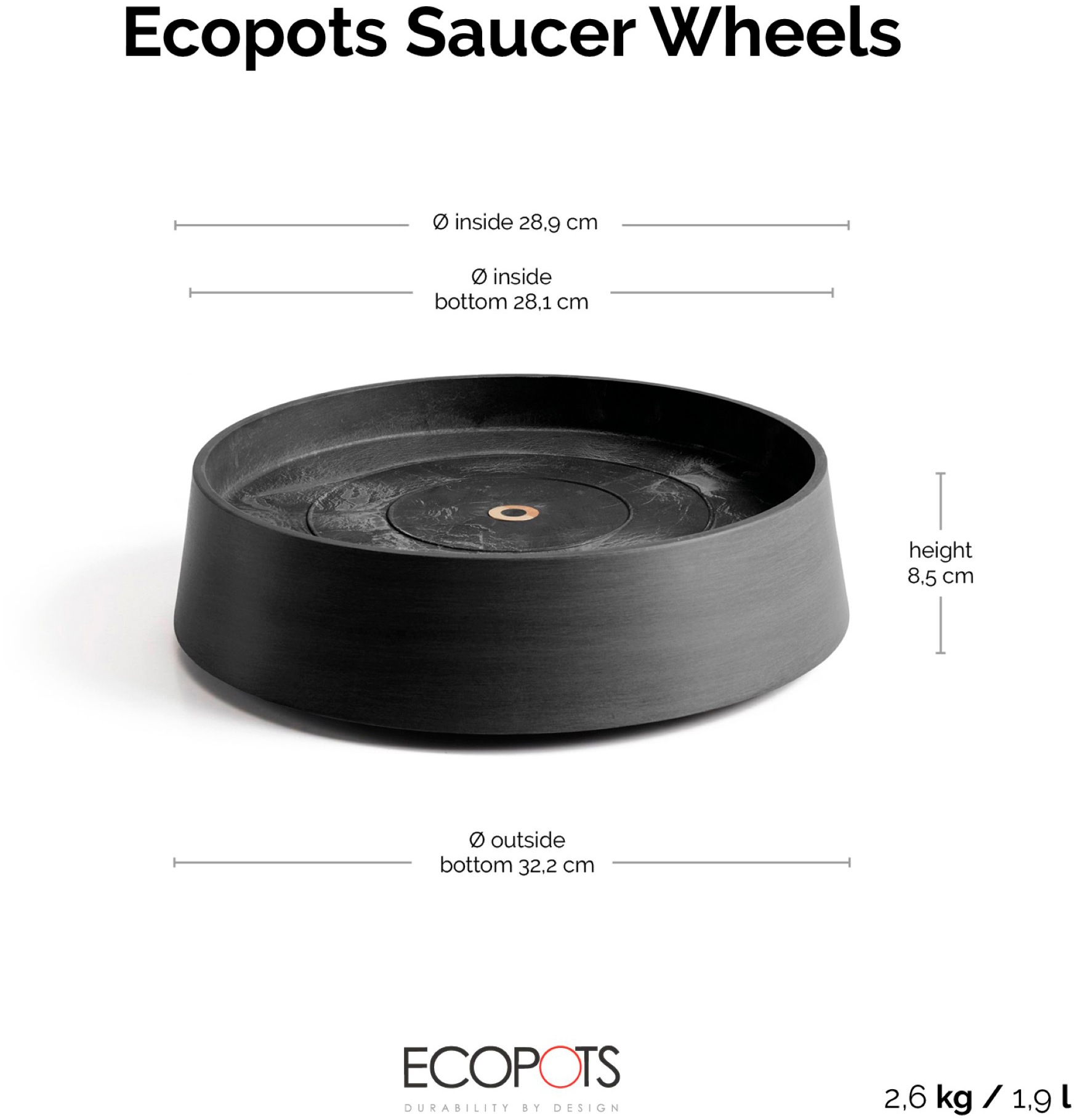 ECOPOTS Topfuntersetzer »mit Rollen Oslo 35 Dunkelgrau«, für innen und außen: frostsicher, bruchsicher und lichtbeständig