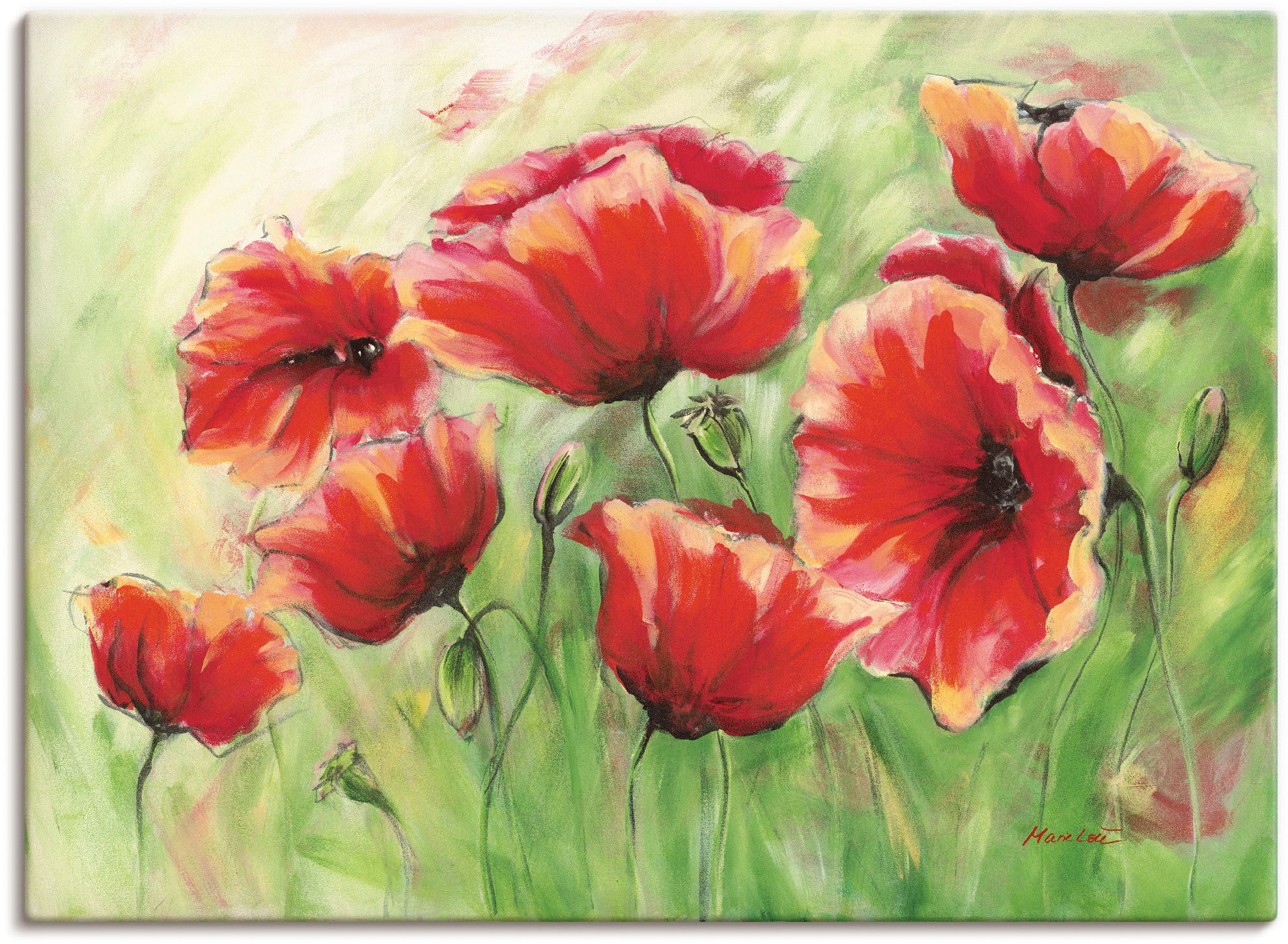 Artland Wandbild »Rote Mohnblumen II« Blumen 1 Stk. tlg. als Leinwandbild, günstig online kaufen
