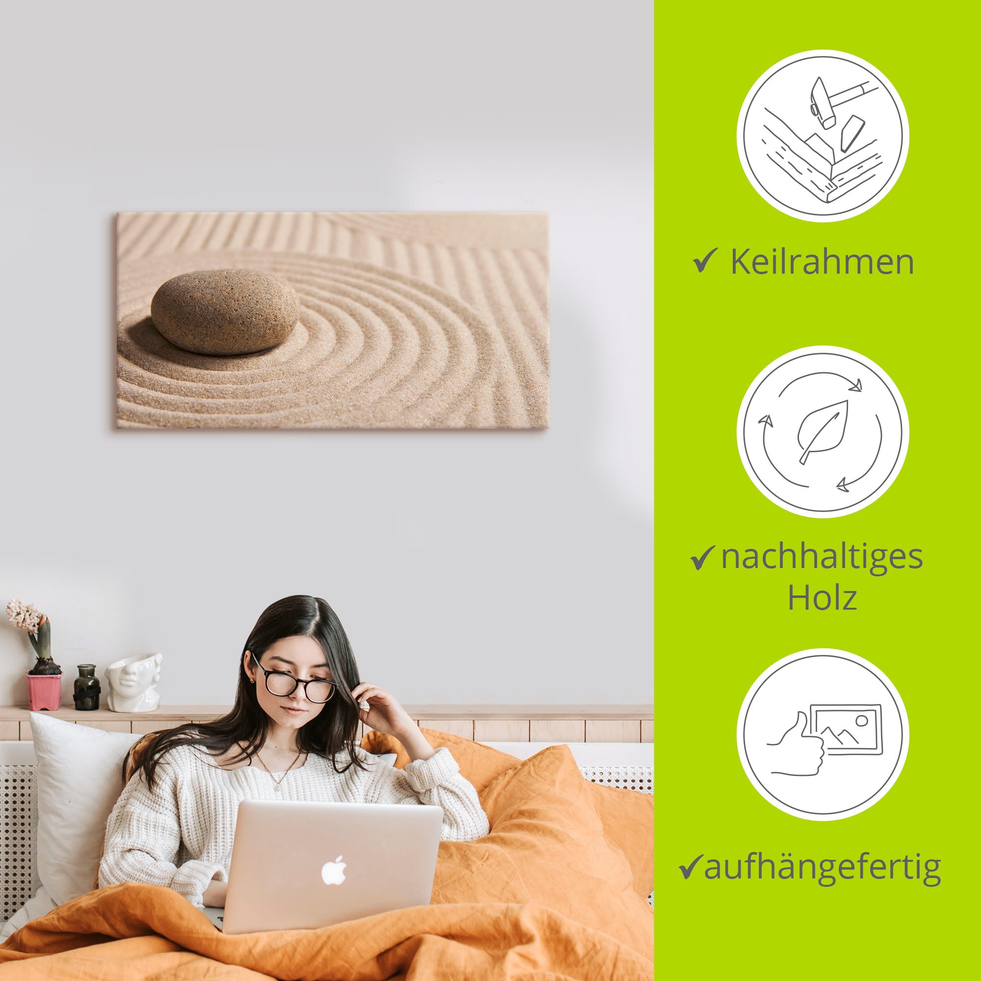 Artland Leinwandbild »Mini Zen Garten - Sand« Zen 1 Stk. tlg. auf Holzrahmen gespannt