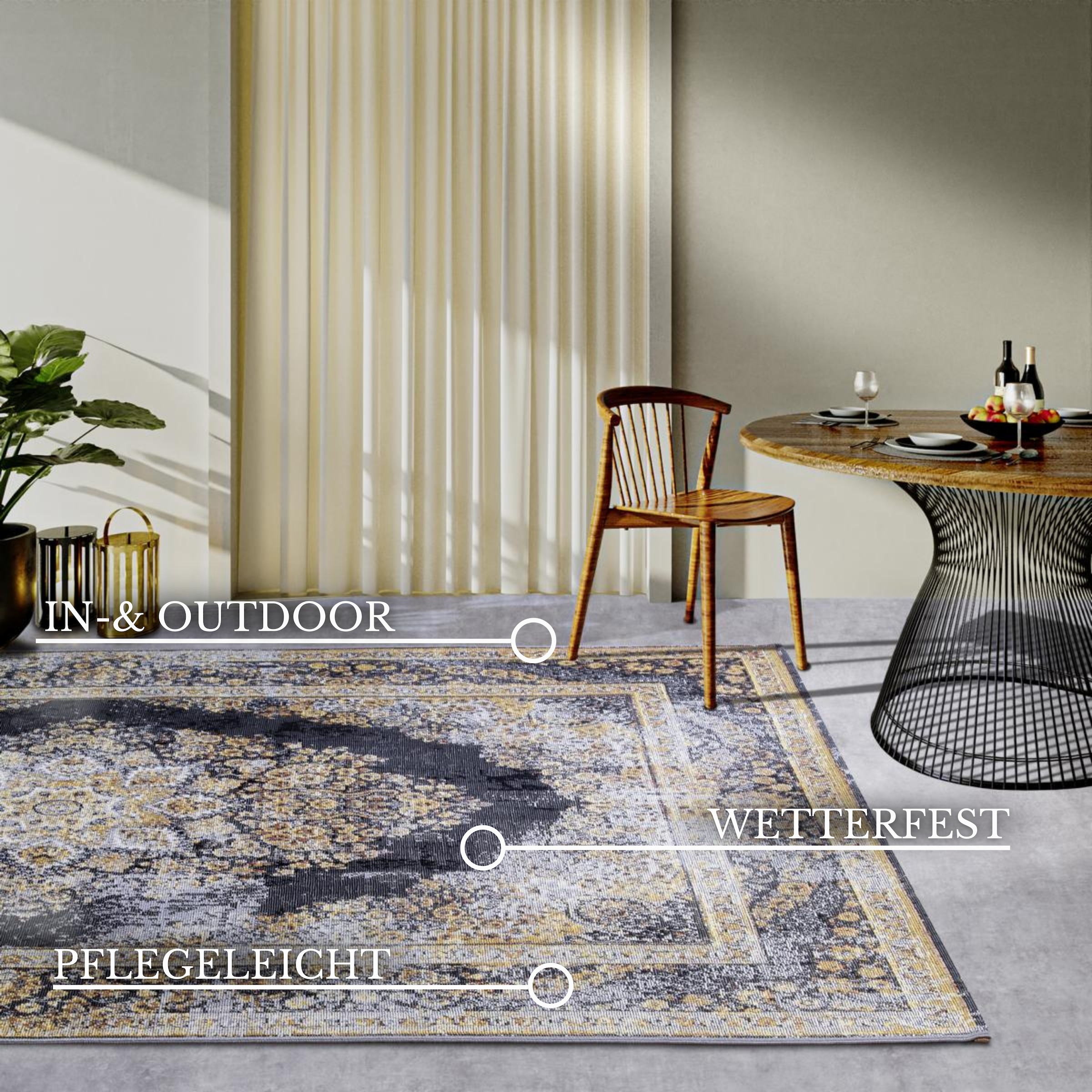 Villeroy & Boch Outdoorteppich »Martha«, rechteckig, 3 mm Höhe, Outdoor, Flachgewebe, wetterfest, Balkon, Garten, Klassisch, Terrasse