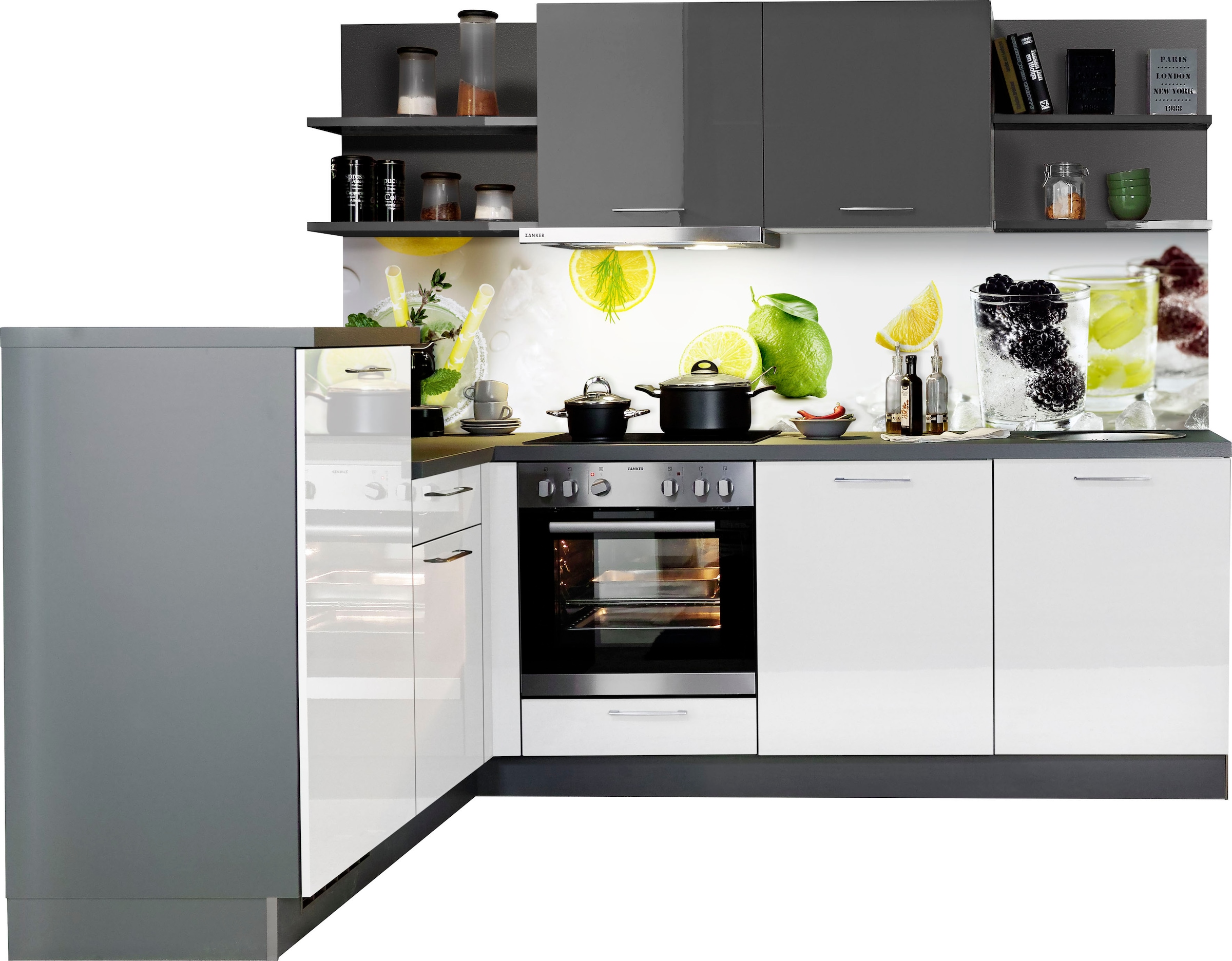 KOCHSTATION Winkelküche »"KS-Jena", vormontiert«, mit Soft-Close-Funktion, Stellbreite 245x175 cm, wahlw. mit E-Geräten