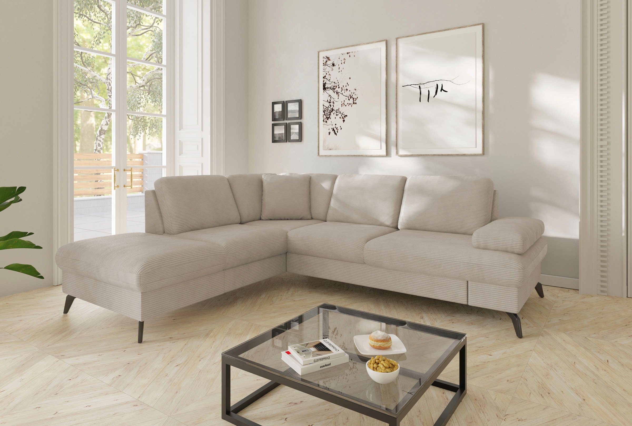 sit&more Ecksofa »Morris Jubi L-Form«, inkl. Armteilfunktion und 1 Zierkissen, wahlweise mit Bettfunktion