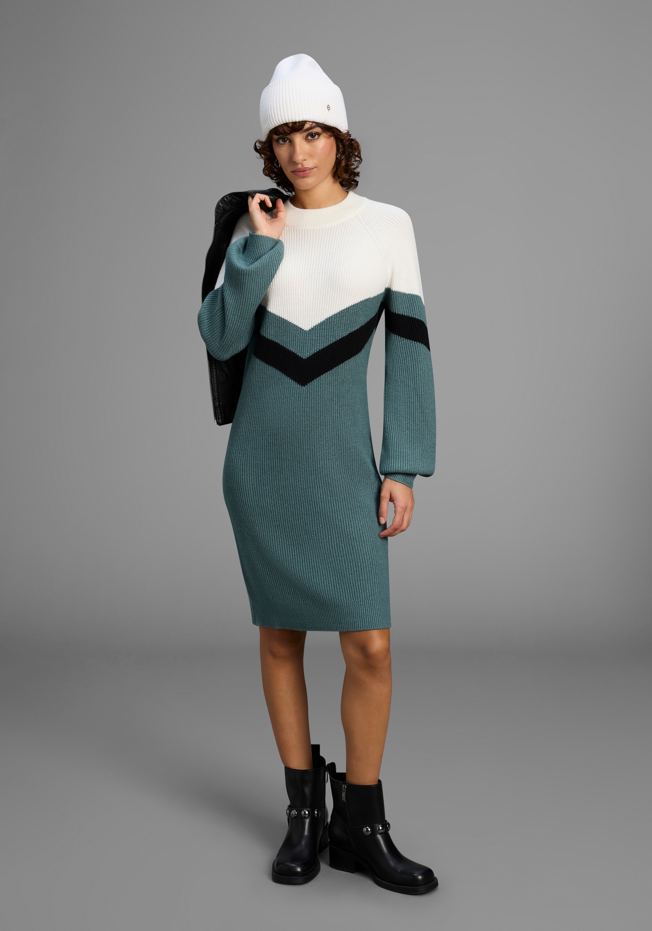 Laura Scott Strickkleid Ohne Taschen mit Streifenmuster aus weicher Viskosequalität