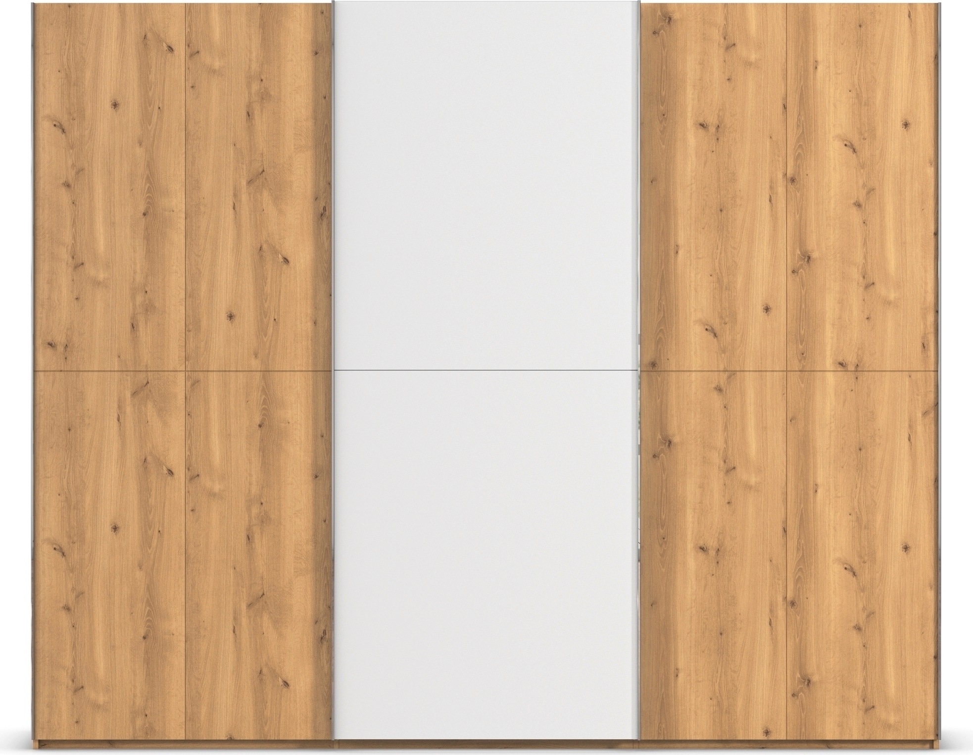 rauch Schwebetürenschrank »Kleiderschrank Schrank Garderobe Schlafzimmerschrank SCALE-WOOD«, edle geteilte Front in massiver Asteiche mit Glastüren MADE IN GERMANY