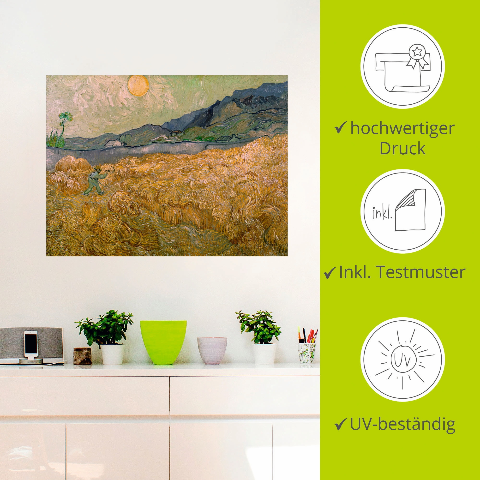 Artland Wandfolie »Weizenfeld mit Schnitter bei aufgehender«, Felder, (1 St.), selbstklebend