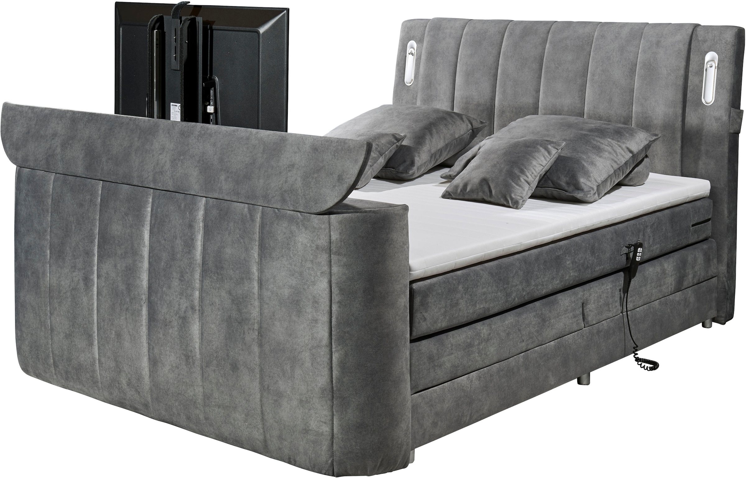 ED EXCITING DESIGN Boxspringbett »Dallas« mit Motorverstellung,  inkl. Topper, LED-Beleuchtung und motorisierter TV-Halterung (bis 40 Zoll)