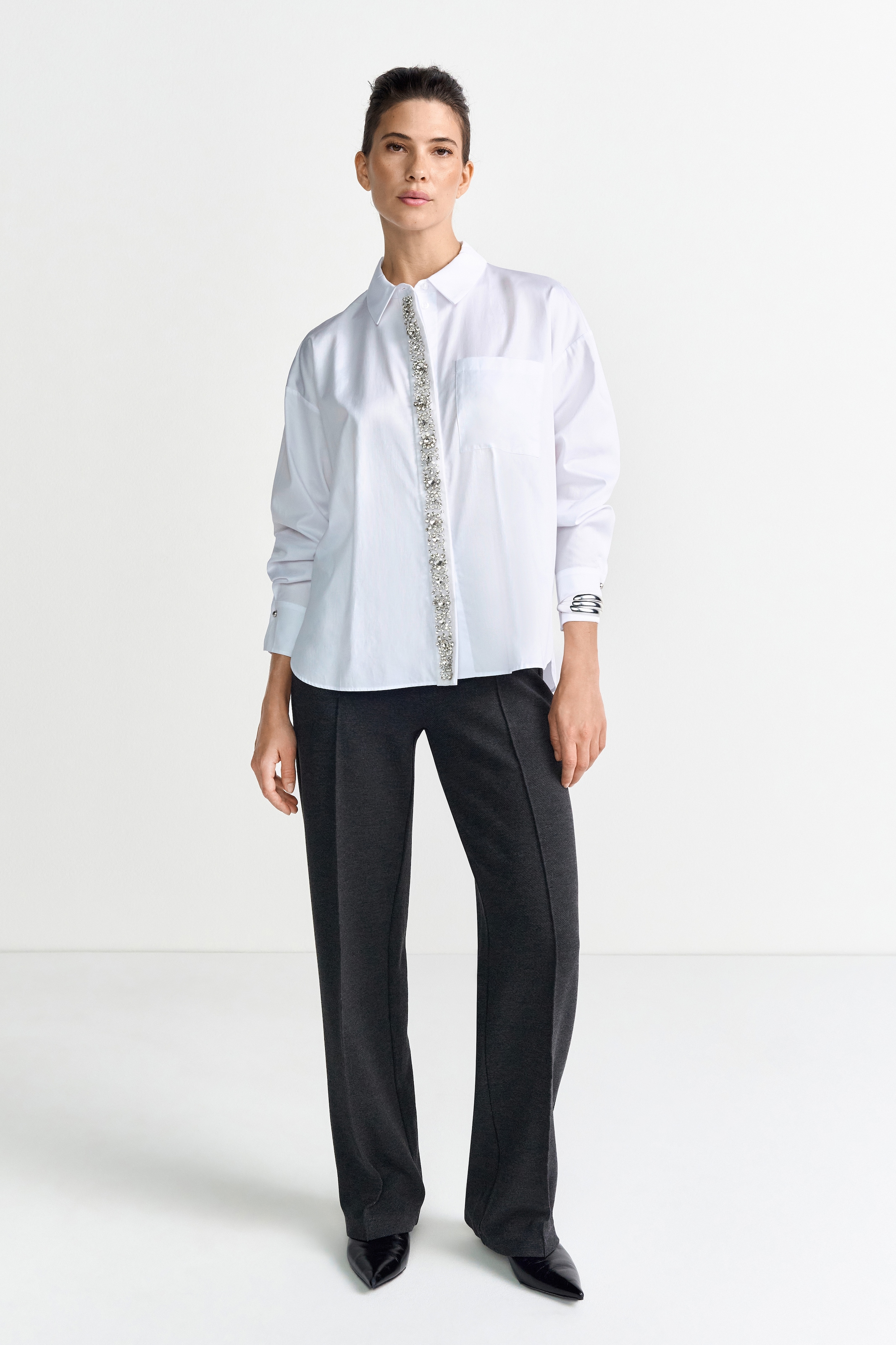 RICHROYAL Langarmbluse mit Strassknopfleiste, oversized