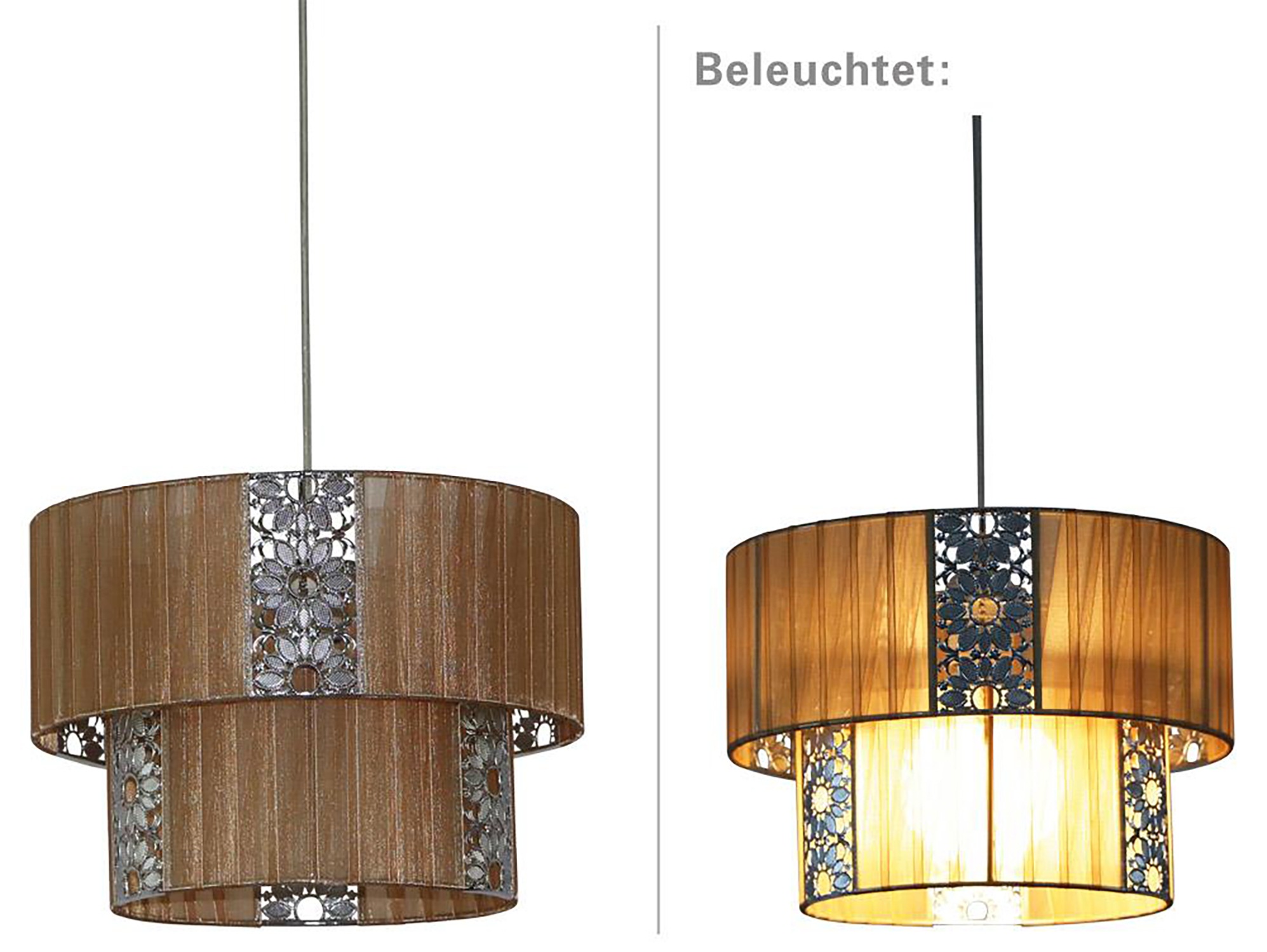 näve Pendelleuchte »Pori«, 1 flammig, Leuchtmittel E27 | ohne Leuchtmittel, Farbe cappuccino mit Blütenornament in grau, 1x E27 exkl. max. 60 W
