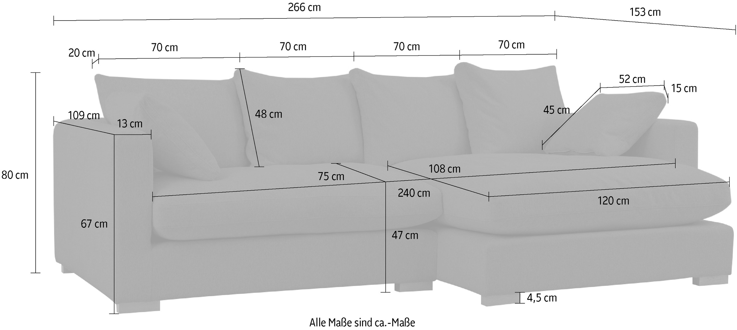 Home affaire Ecksofa »Coray«, Breite 266 cm, extra weich und kuschelig, mit Federn und Daunen