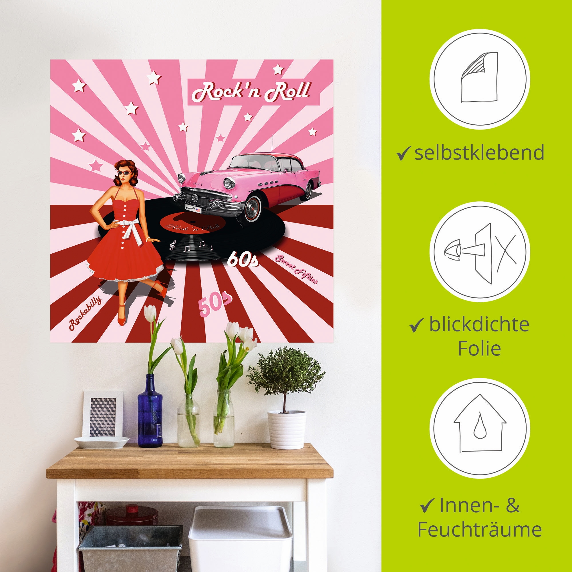 Artland Wandbild »Rock'n Roll die 50er Jahre«, Auto, (1 St.), als Alubild, Outdoorbild, Leinwandbild, Poster, Wandaufkleber