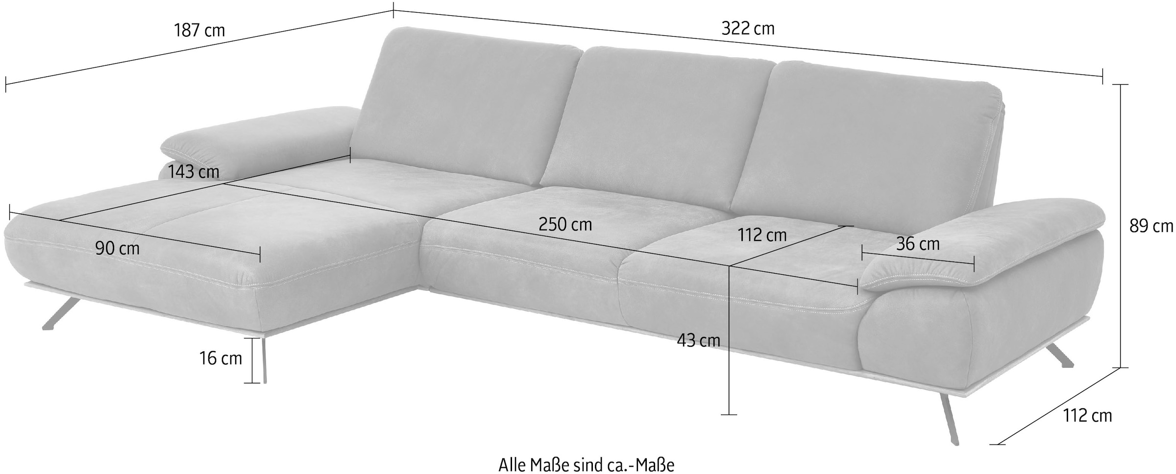 Die PlanBar Ecksofa »PN-EM18063 L-Form«, wahlweise mit echt bezogenem Rücken und Sitztiefenverstellung
