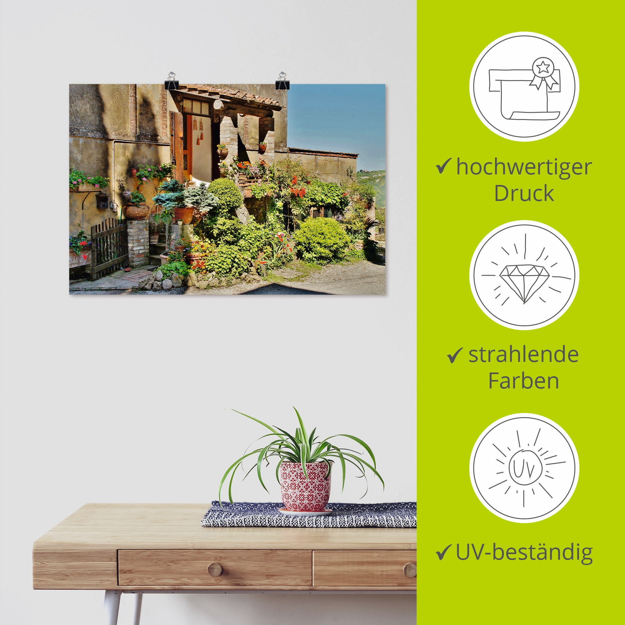 Artland Wandbild »Kleines Paradies in der Toskana«, Gebäude, (1 St.), als Leinwandbild, Poster in verschied. Größen