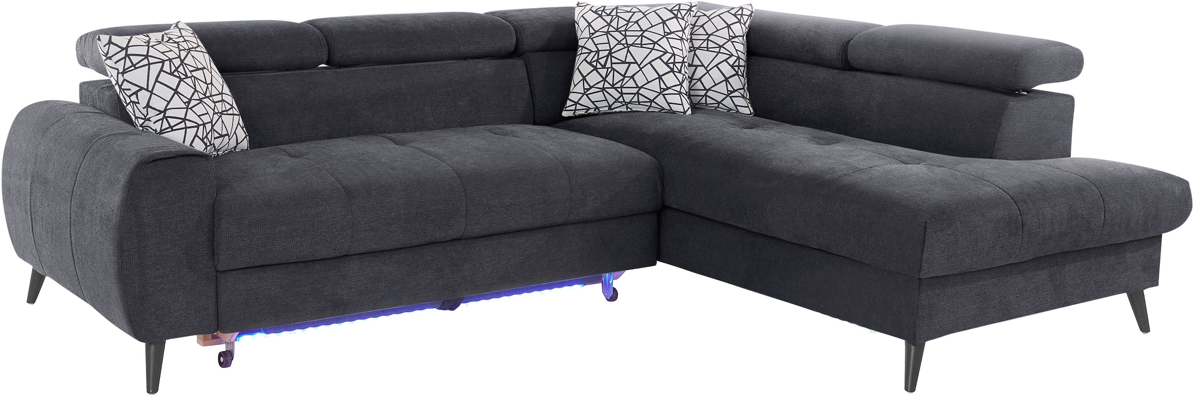 COTTA Ecksofa »Mia L-Form mit 3 Zierkissen«, wahlweise mit Bettfunktion, Bettkasten, Beleuchtung & Wireless-Charger