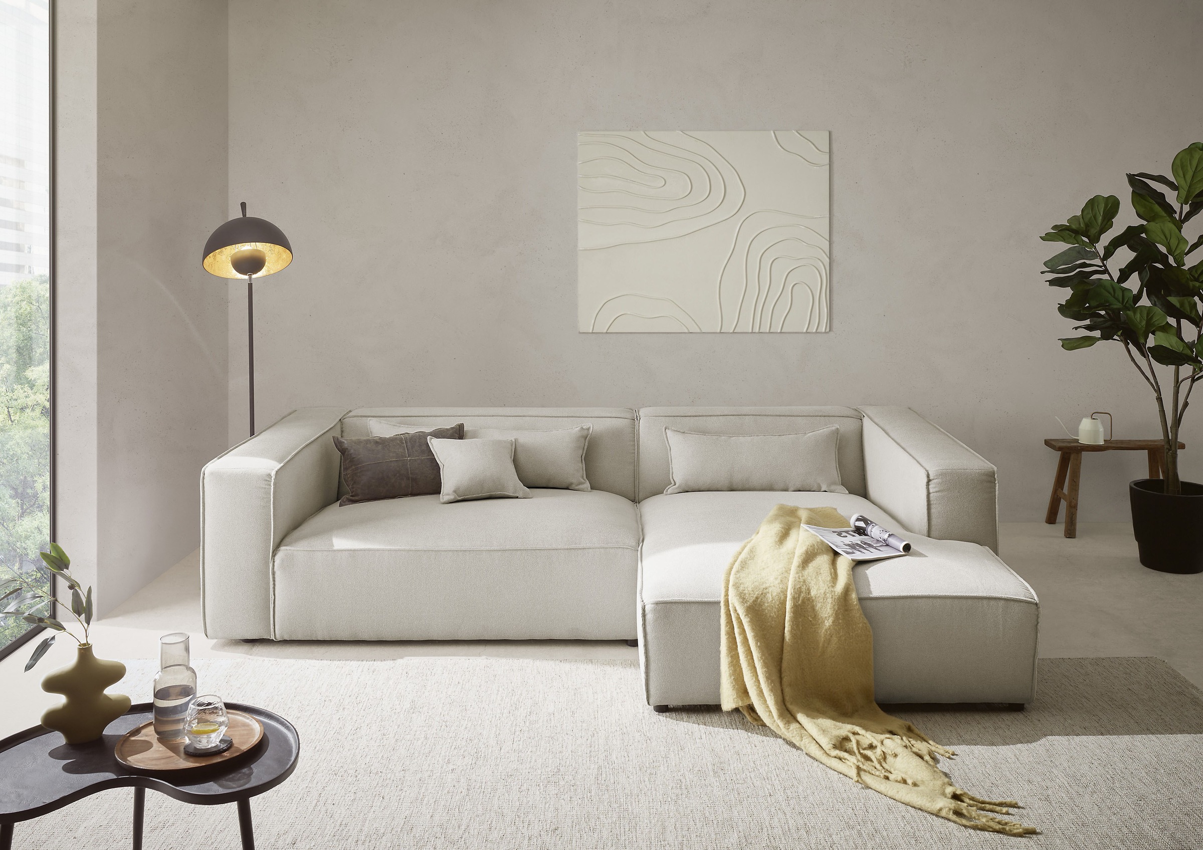 LeGer Home by Lena Gercke Ecksofa »PIARA XXL, Big-Sofa, Cord, Leinenoptik o. Strukturstoff, L-Form«, wahlweise Ottomane rechts/links, Kedernaht, extra tiefe Sitzfläche