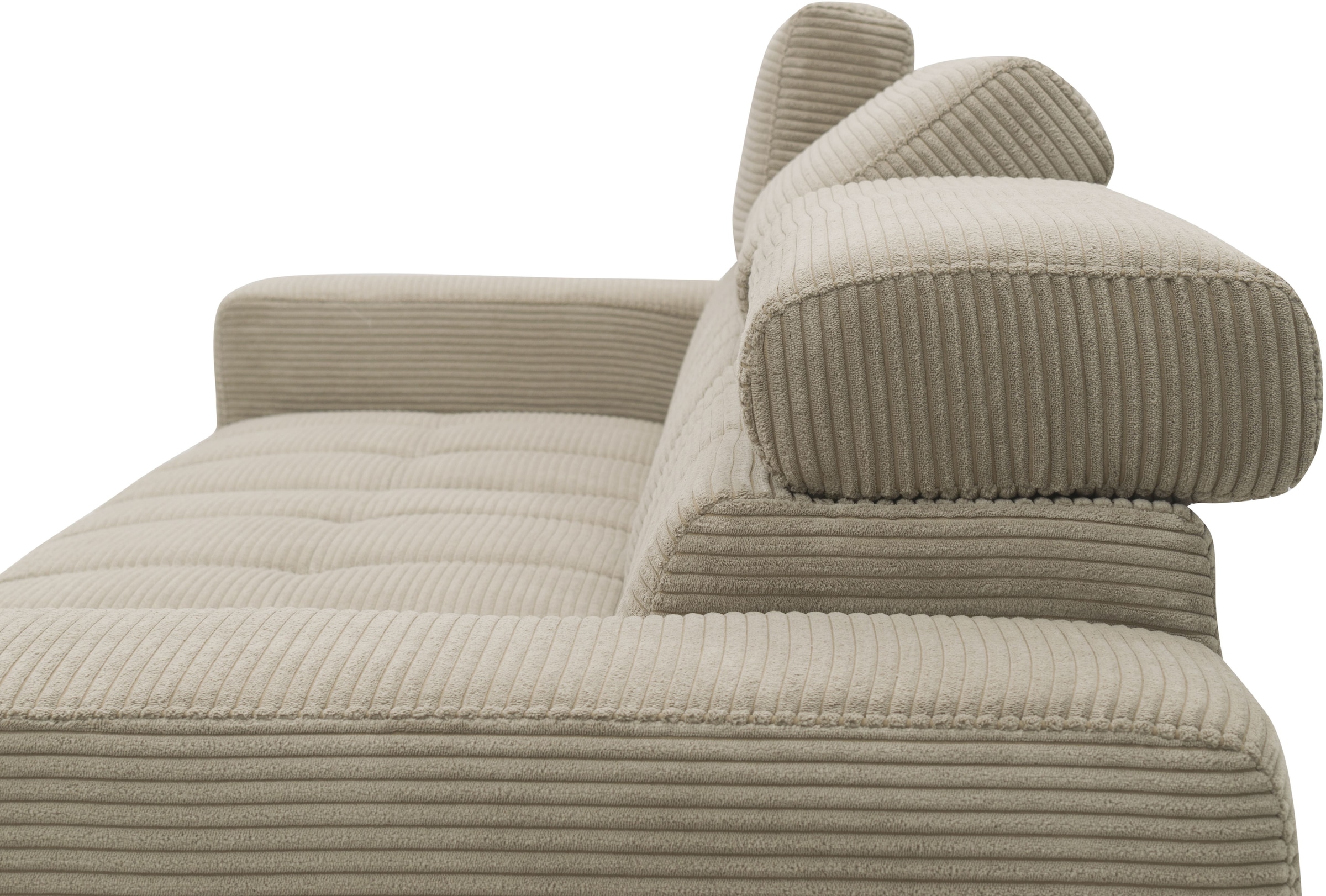 DOMO collection Ecksofa »Trento L-Form, mit Kufenfuß oder Einzelfuß«, wahlweise mit Kopfteilverstellung, Recamiere links/rechts bestellbar