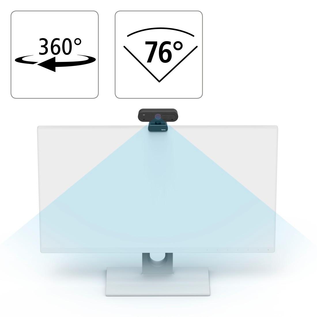 Hama Full HD-Webcam »PC Webcam für Laptop PC, Streaming, Chatten mit Mikrofon, Windows Mac«, Full HD, Plug & Play, verschließbare Linse, Standfuß, Stativgewinde, drehbar