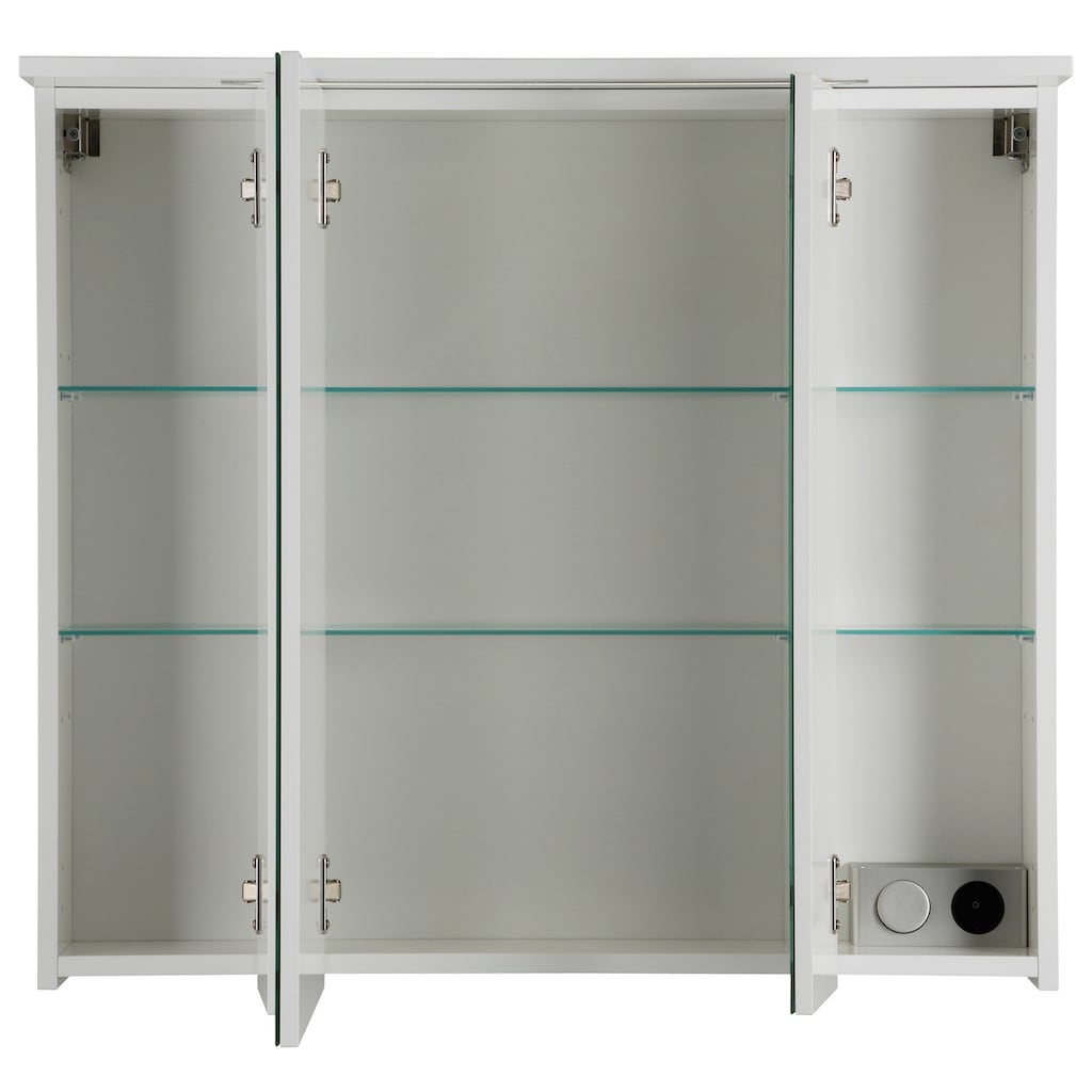 Schildmeyer Spiegelschrank »Profil 16«, Breite 80 cm, 3-türig, eingelassene LED-Beleuchtung, Schalter-/Steckdosenbox, Glaseinlegeböden, Made in Germany