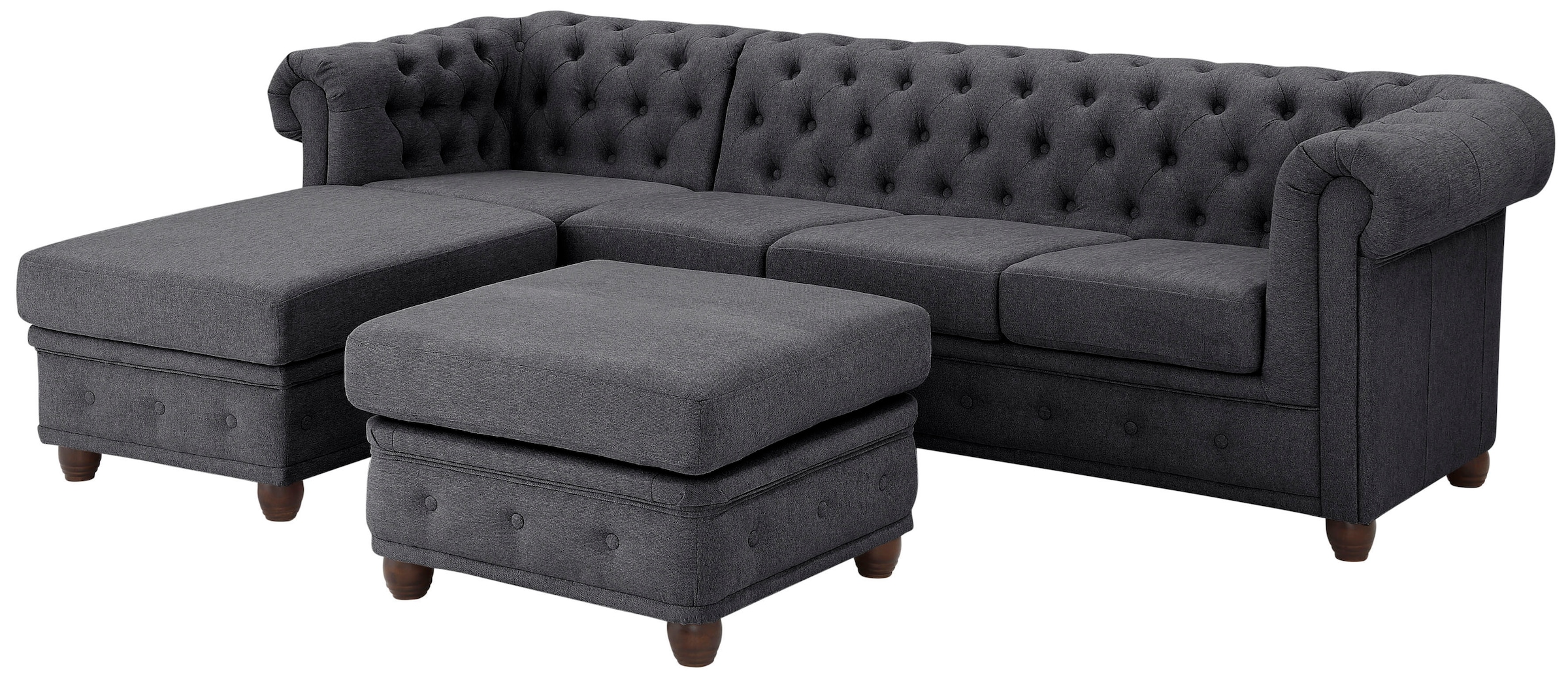 Home affaire Chesterfield-Sofa »New Castle L-Form«, hochwertige Knopfheftung in Chesterfield-Design, B/T/H: 255(171/72)