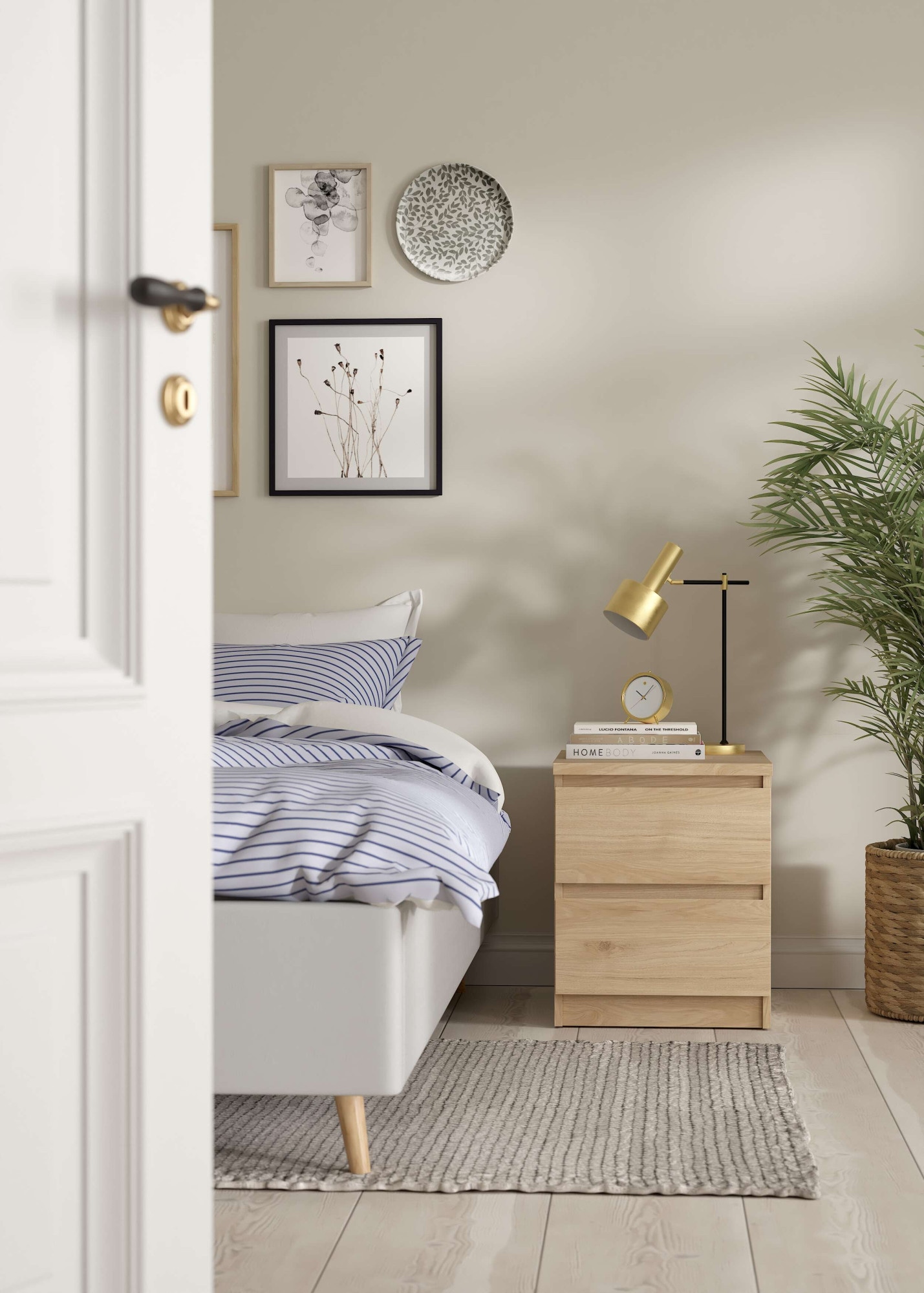 Home affaire Nachttisch »Naia, 2 Schubladen, Aufbewahrung für das Schlafzimmer, grifflose Front« Modern, skandinavisches Design, Schmal, in mehreren Farben