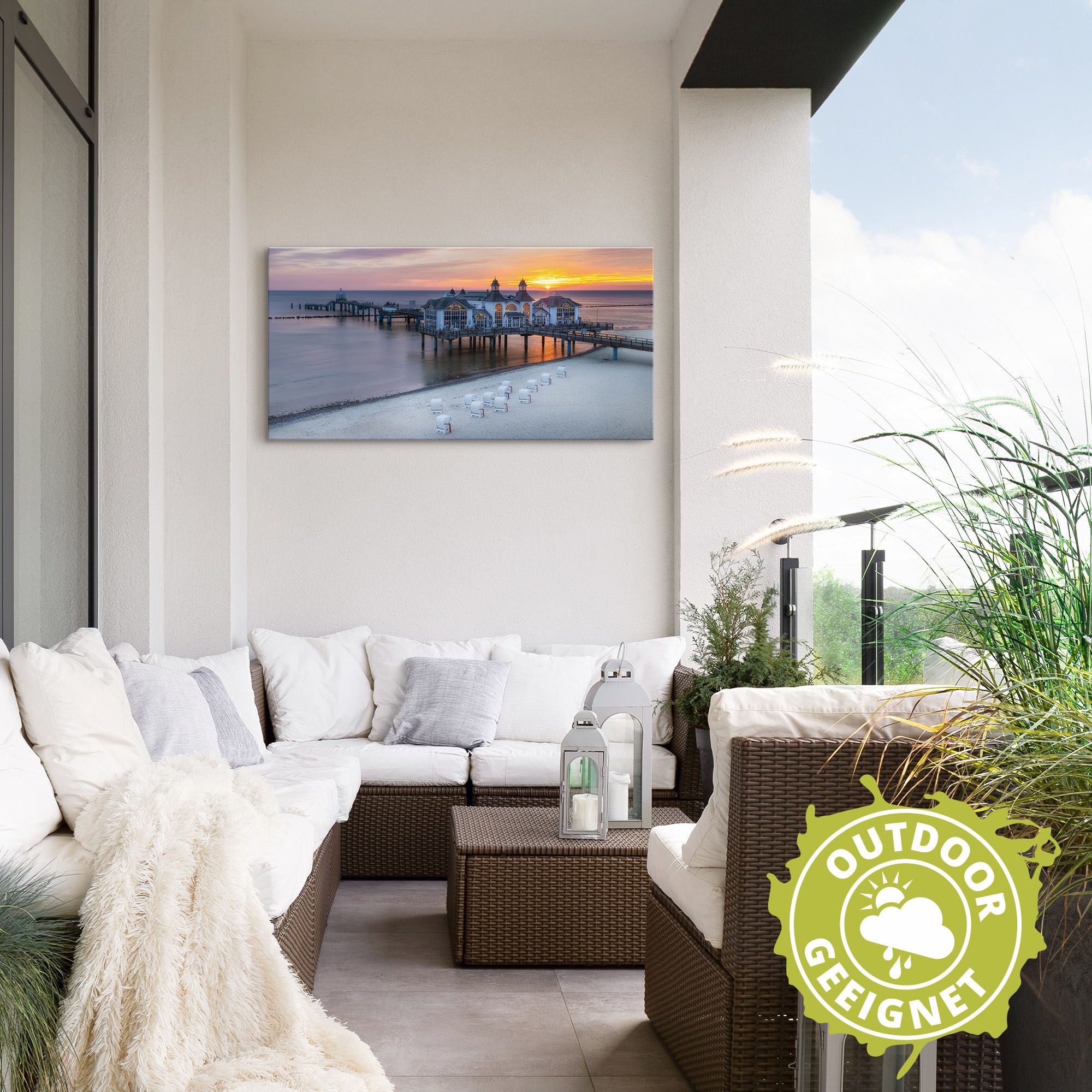 Artland Wandbild »RÜGEN Seebrücke in Sellin Sonnenaufgang«, (1 Stück), in vielen Größen & Produktarten - Alubild / Outdoorbild für den Außenbereich, Leinwandbild, Poster, Wandaufkleber / Wandtattoo auch für Badezimmer geeignet