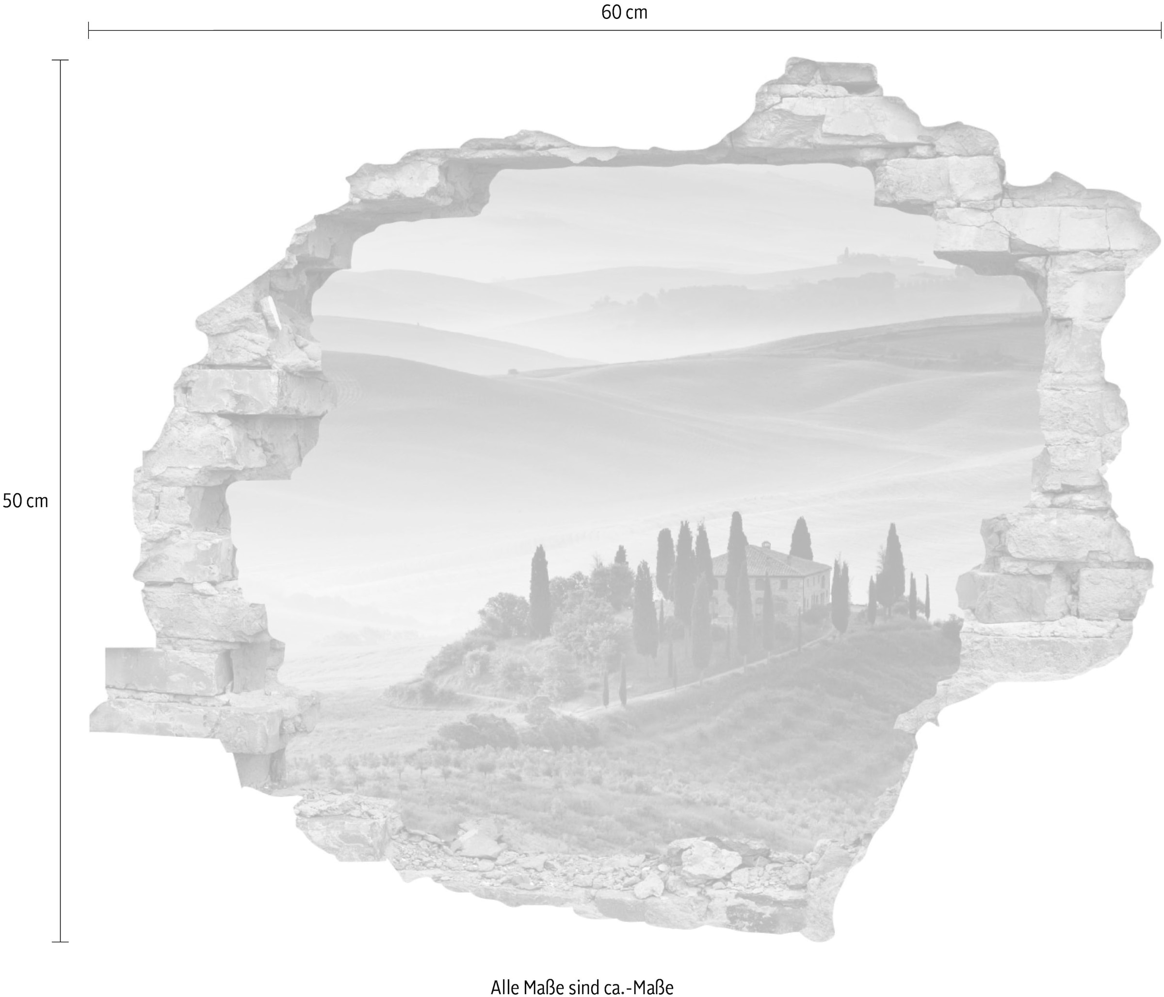 queence Wandtattoo »Hügellandschaft«, (1 St.), Wandsticker, Wandbild, selbstklebend, 3D, Wanddurchbruch