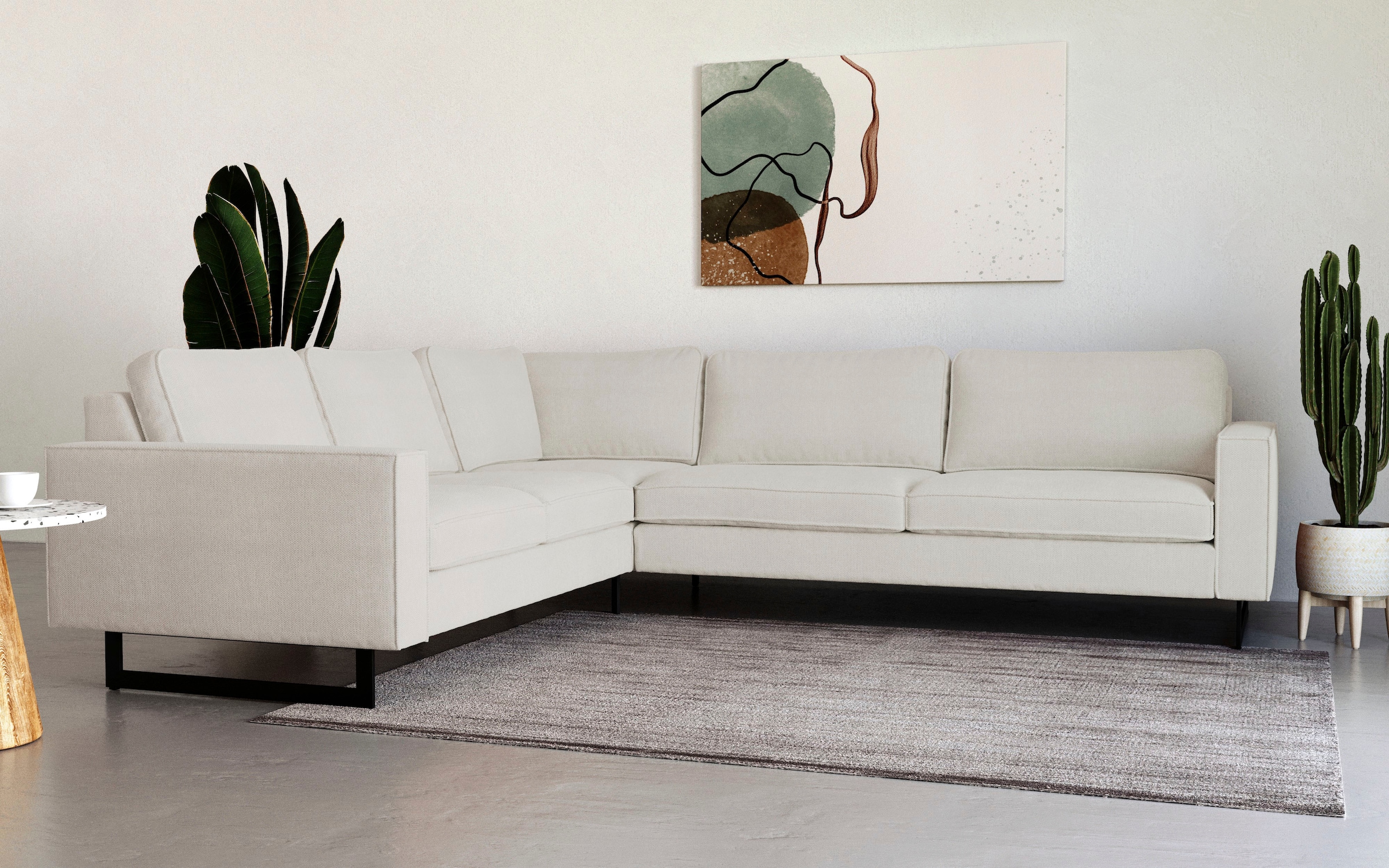 Places of Style Ecksofa »Pinto, 250/290 cm, langer Schenkel, XXL, Ottomane«, Cord, Feincord, Luxus-Microfaser Leder und Chenille