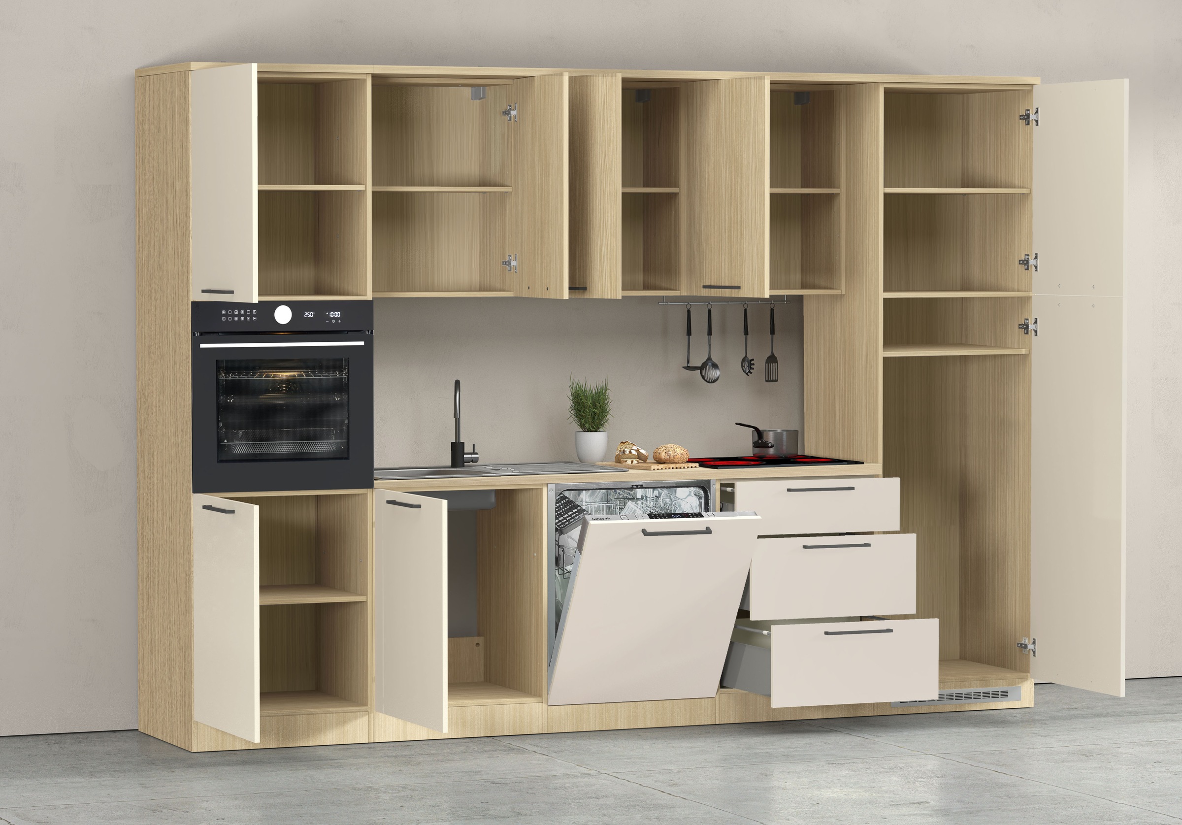 KOCHSTATION Küchenzeile »KS-Luna, Einbauküche, Zeilenküche, Küchenblock« Breite 300 cm, wahlweise mit Hanseatic-E-Geräten