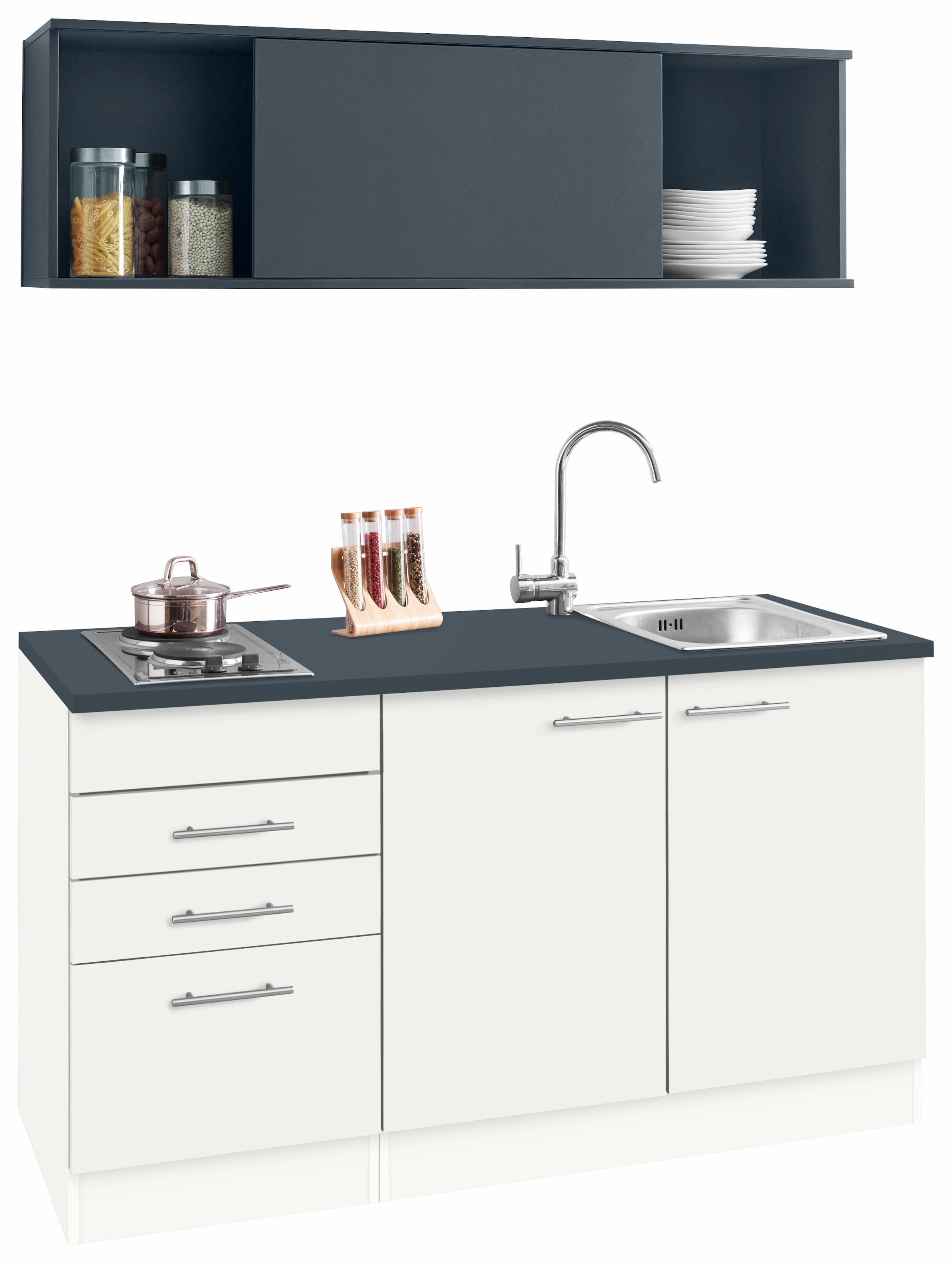 OPTIFIT Pantryküche »Mini«, Breite 150 cm, mit Kochfeld und Einbau-Spülbecken