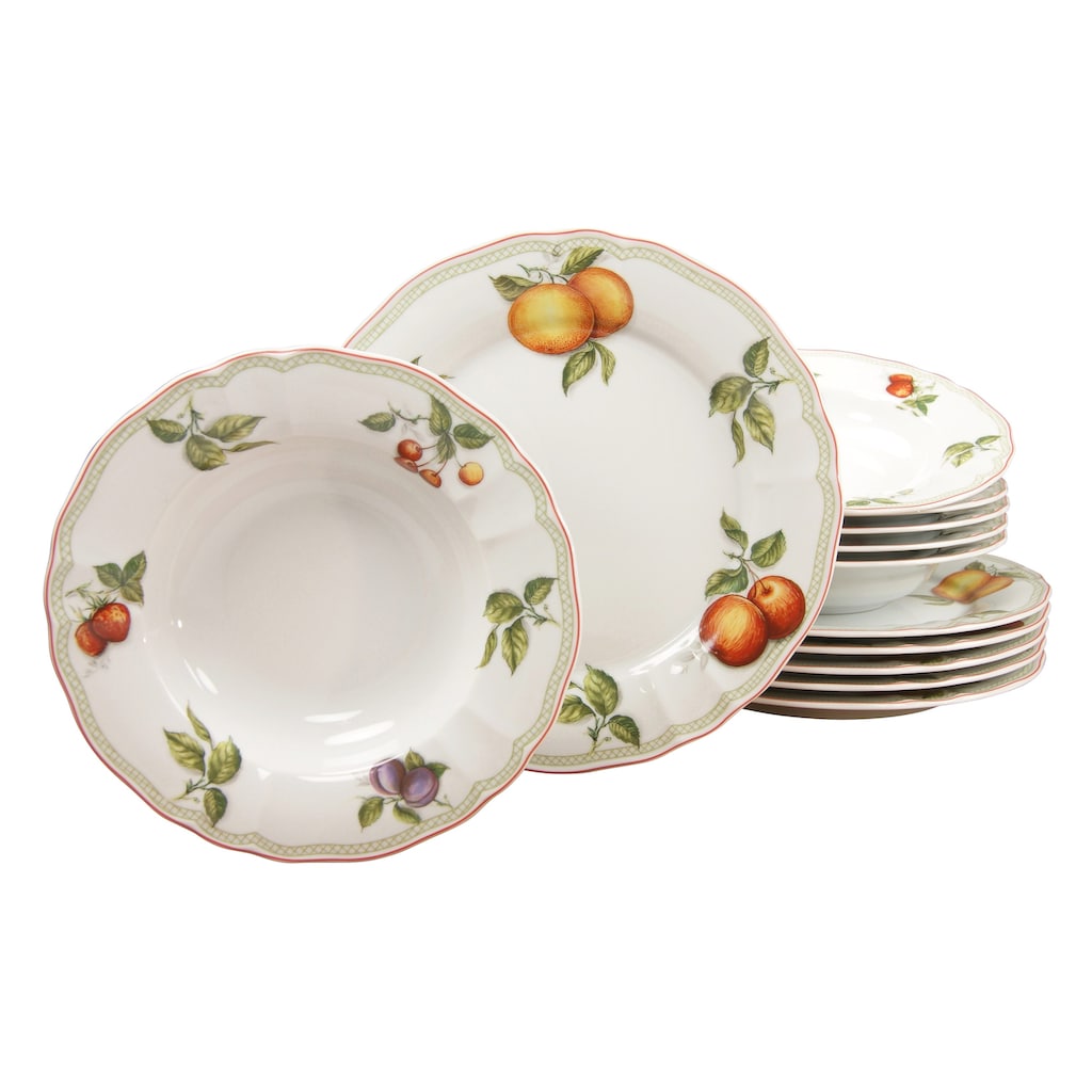 CreaTable Tafelservice »Teller Set, Geschirr-Set Flora Orchard«, (Set, 12 tlg., Teller Set für 6 Personen), Service, Früchtedekor, 12 Teile, für 6 Personen