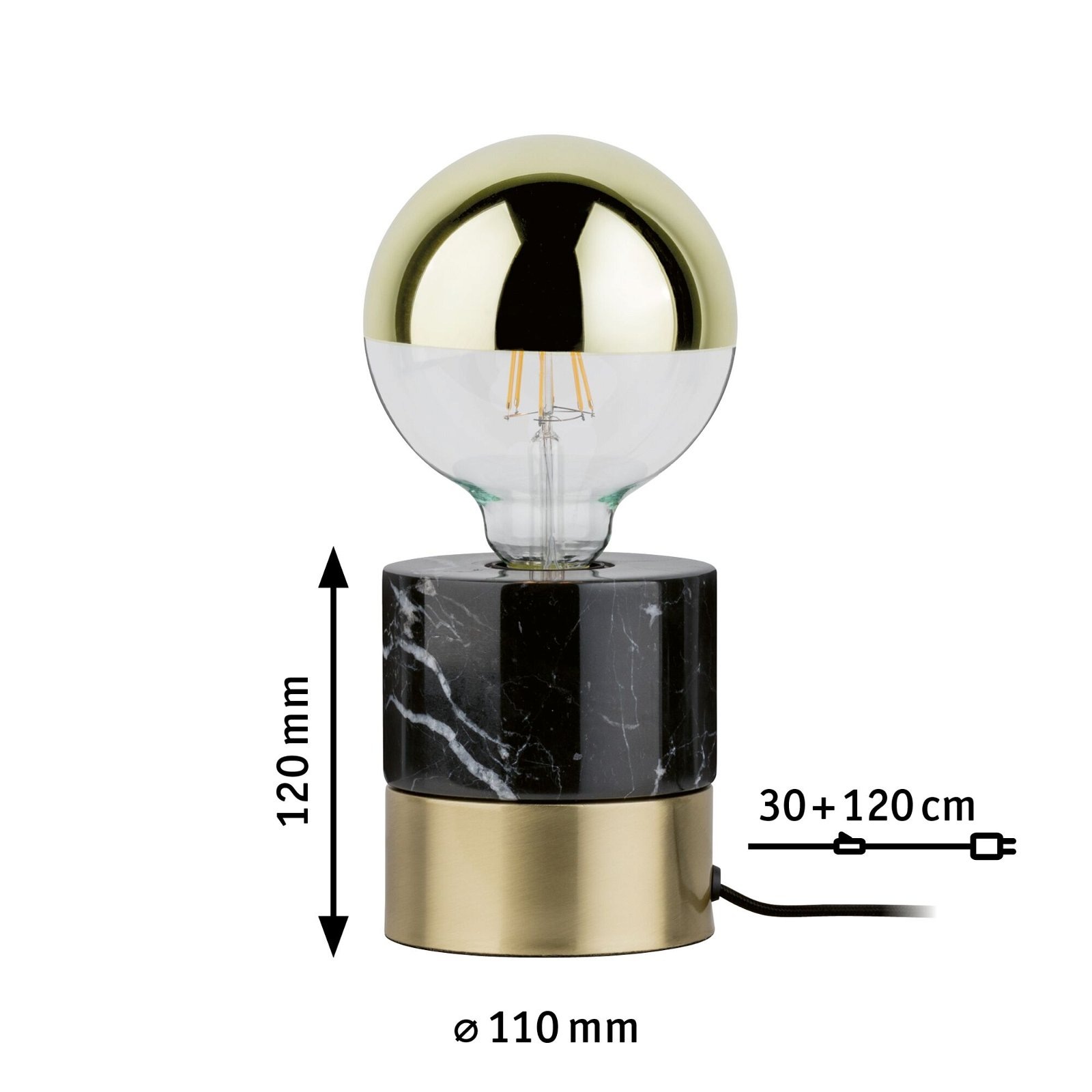 Paulmann Tischleuchte »Neordic Vala max1x20W E27 Messing gebürstet/Schwarz 230V Metall/Marmor«, 1 flammig, Leuchtmittel E27 | ohne Leuchtmittel