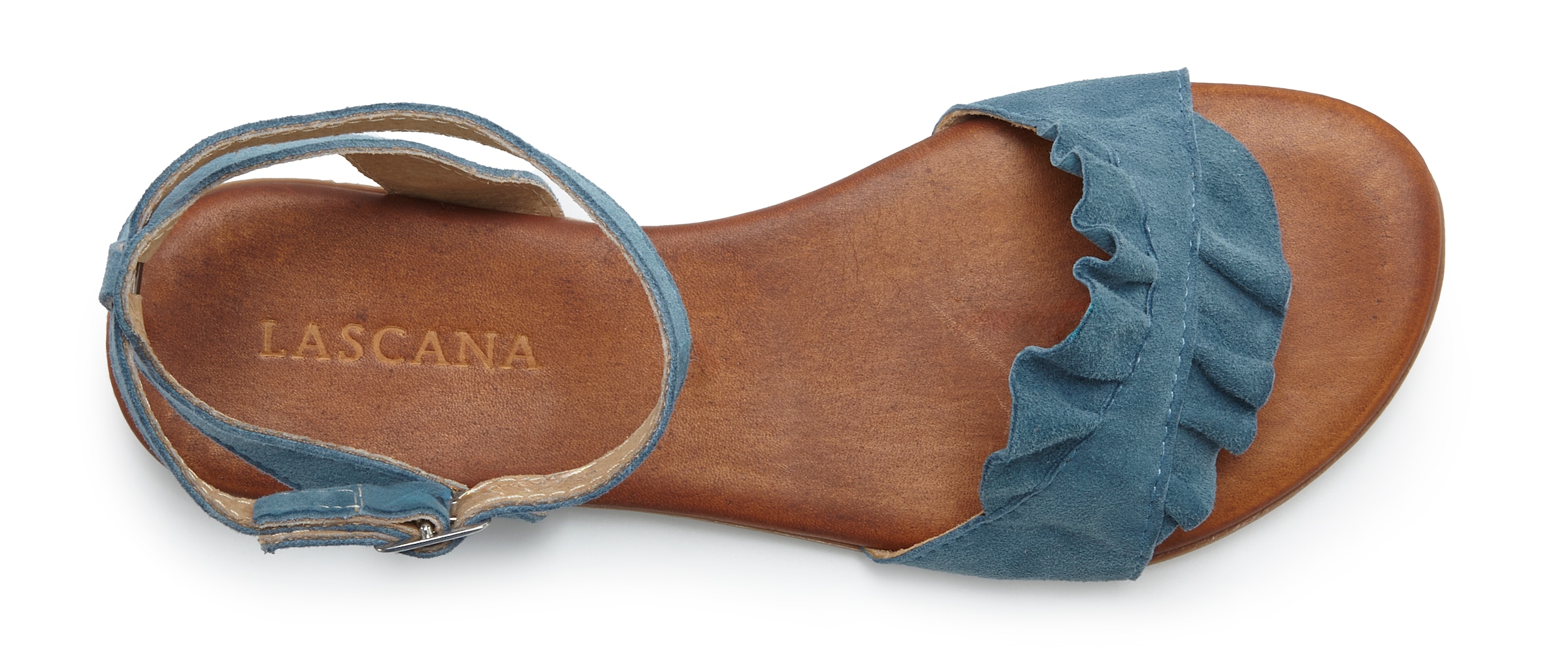 LASCANA Sandale »Sommerschuh«  Sandalette, Sommerschuh aus hochwertigem Leder mit kleinen Rüschen