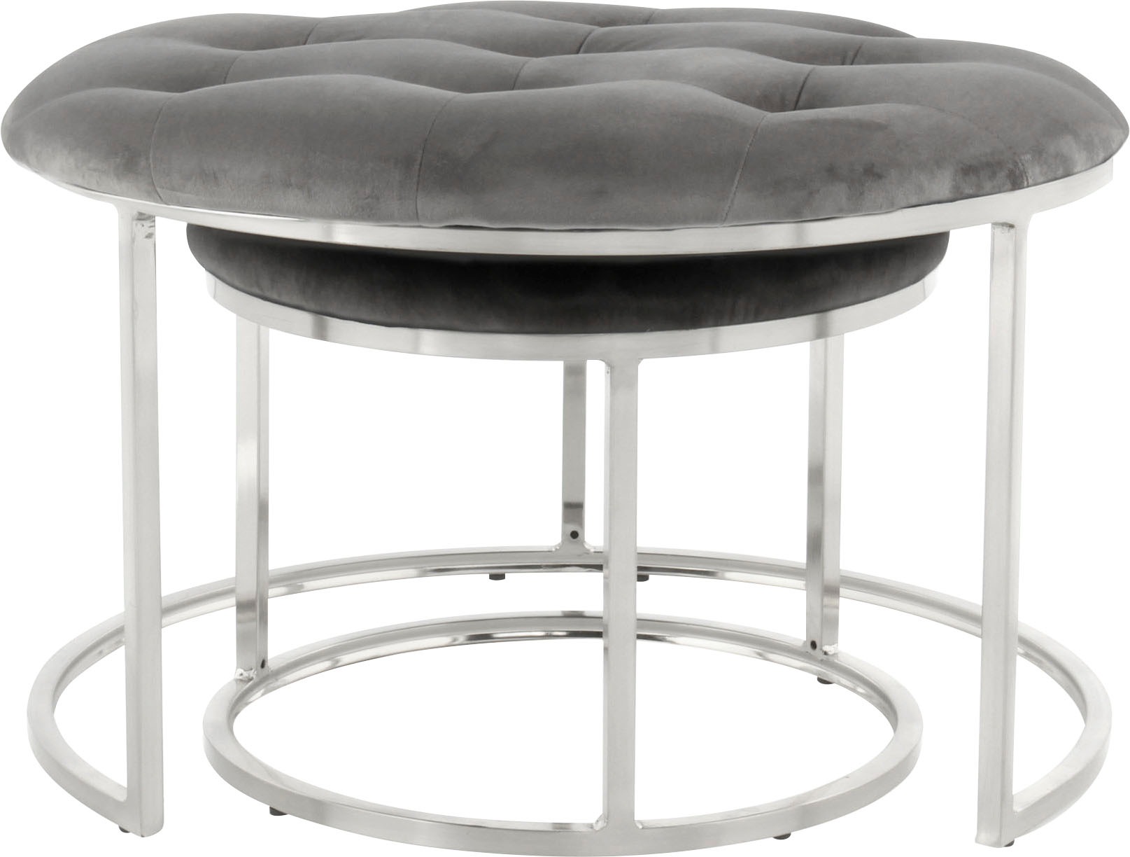 Kayoom Sitzhocker »Hocker Myla 2er-Set, praktisch ineinander schiebbar«, (Set, 2 St.), ineinander schiebbar, rund, gesteppt, mit Zierknöpfen