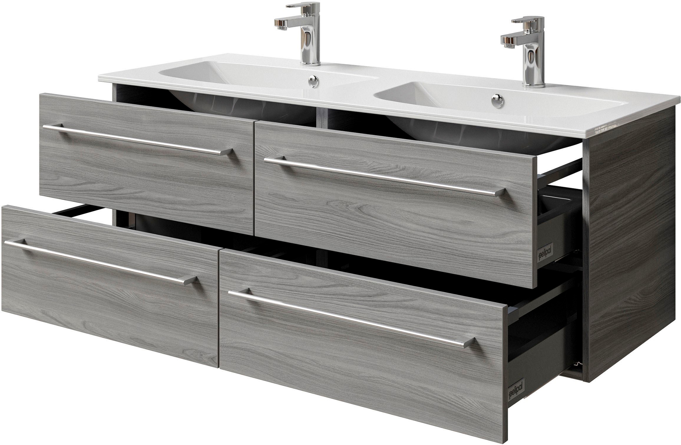 Saphir Waschtisch »Serie 6025 Mineralmarmor-Waschtisch mit Unterschrank, 132 cm breit«, Doppel-Waschplatz mit 4 Schubladen, hängend, verschiedene Ausführungen