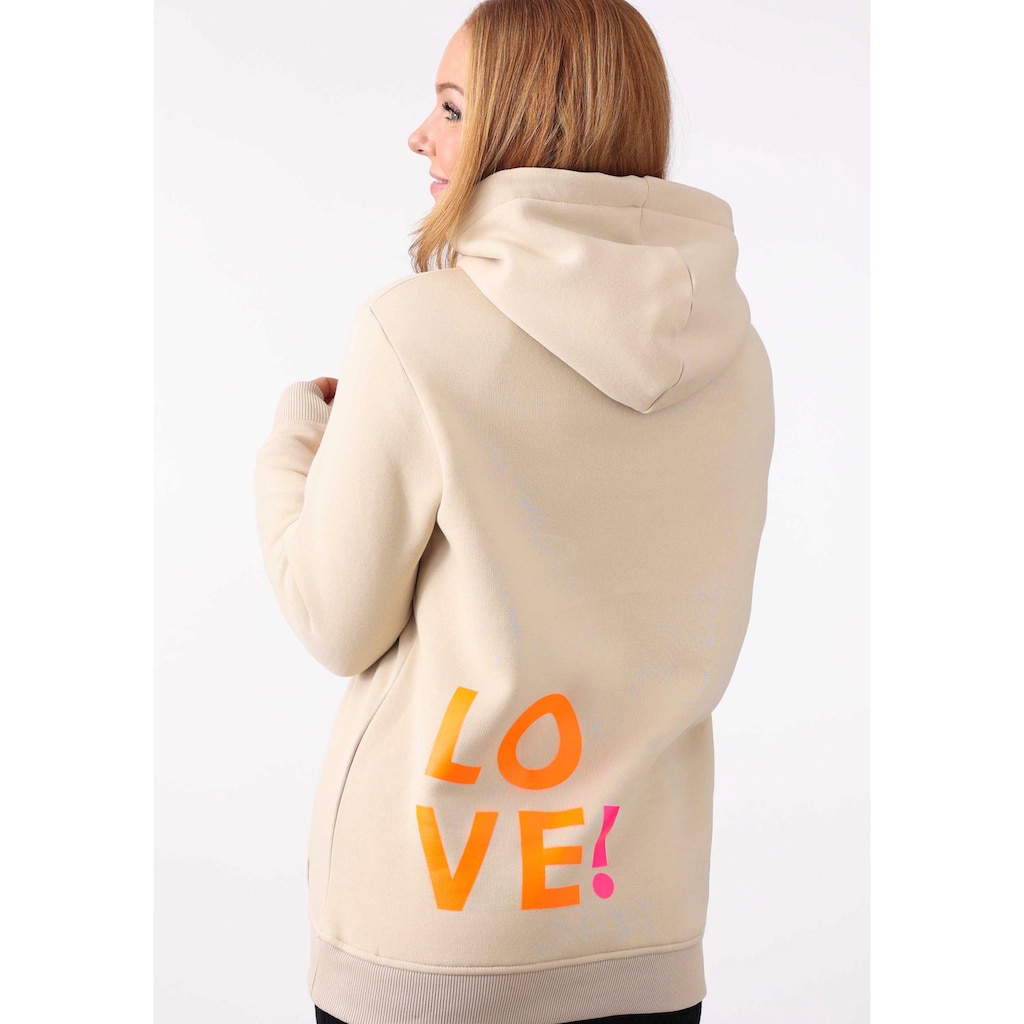 Zwillingsherz Kapuzensweatshirt, mit Aufschrift "LOVE" in Neon