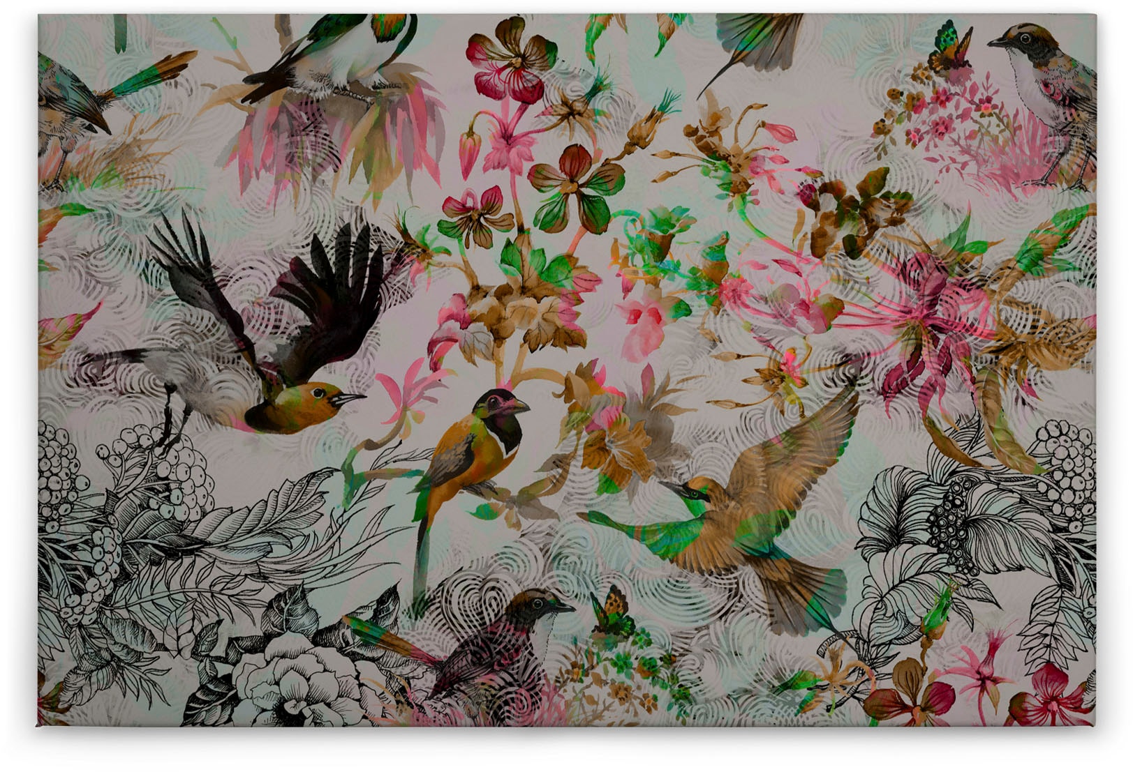 A.S. Création Leinwandbild »funky birds«, Kunst-Vögel-Kinder, (1 St.), Keilrahmen Bild mit Vögel Floral Leinwand-Bild Wohnzimmer modern Wand