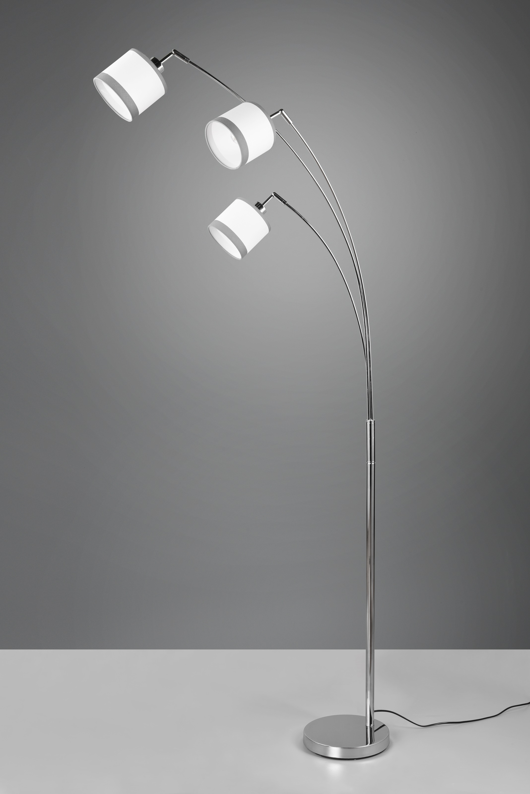 REALITY Leuchten Stehlampe »DAVOS, Stehleuchte 3-flammig exkl 3xE14 max 28W Fußschalter 185cm hoch«, 3 flammig, Leuchtmittel E14 | Leuchtmittel wechselbar, Stehlampe Metall mit 2-farbigen Stoffschirmen Bogenlampe Bogenleuchte