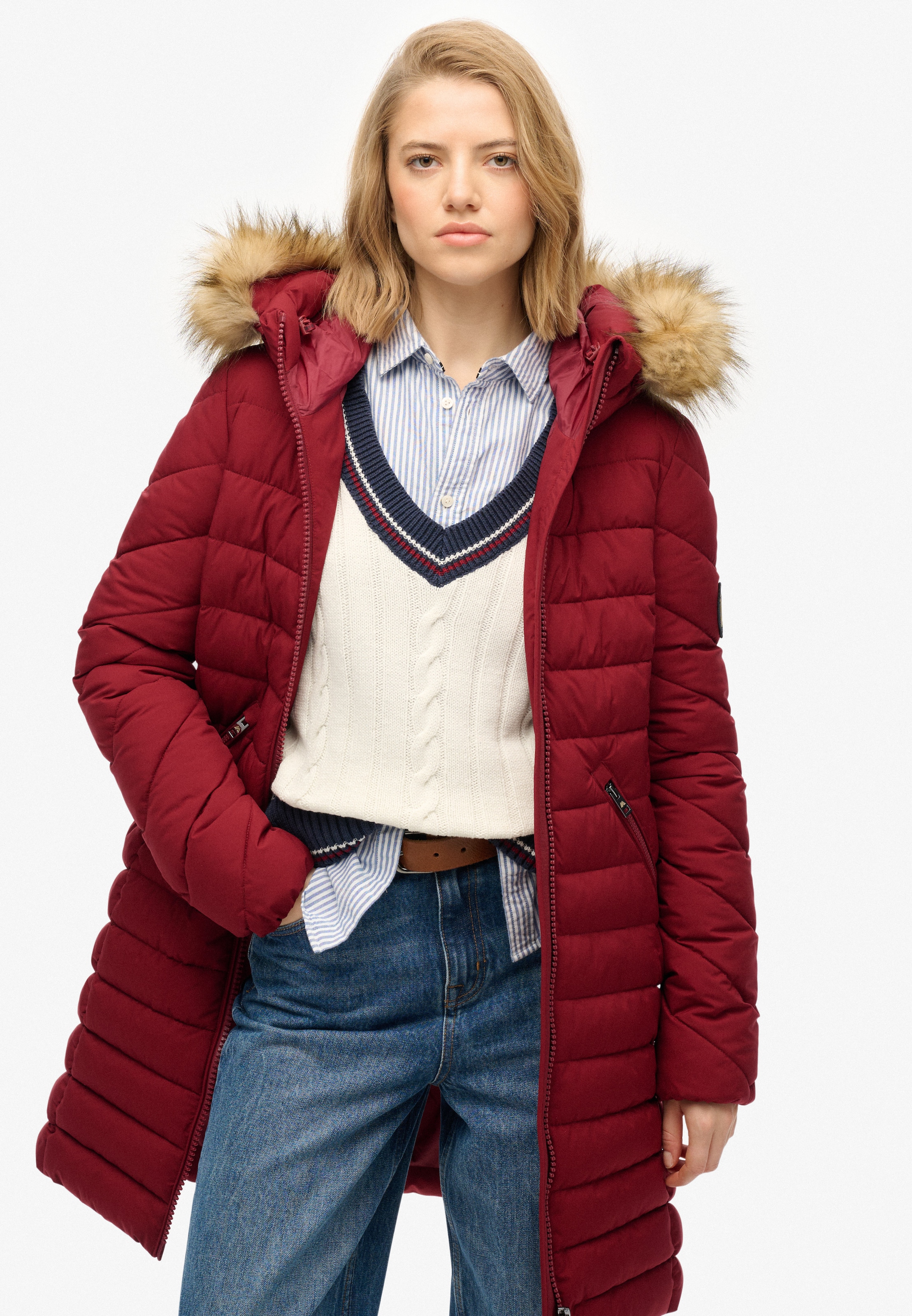 Superdry Steppjacke »FUJI FAUX FUR HOOD MID LENGTH« mit Kapuze