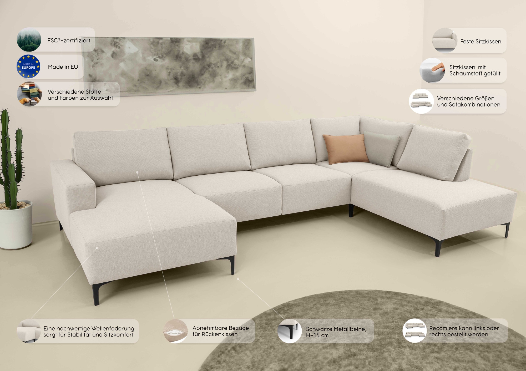 Home affaire Wohnlandschaft »Tournon«, U-Form, Breite 333 cm, Webstoff, Chenille
