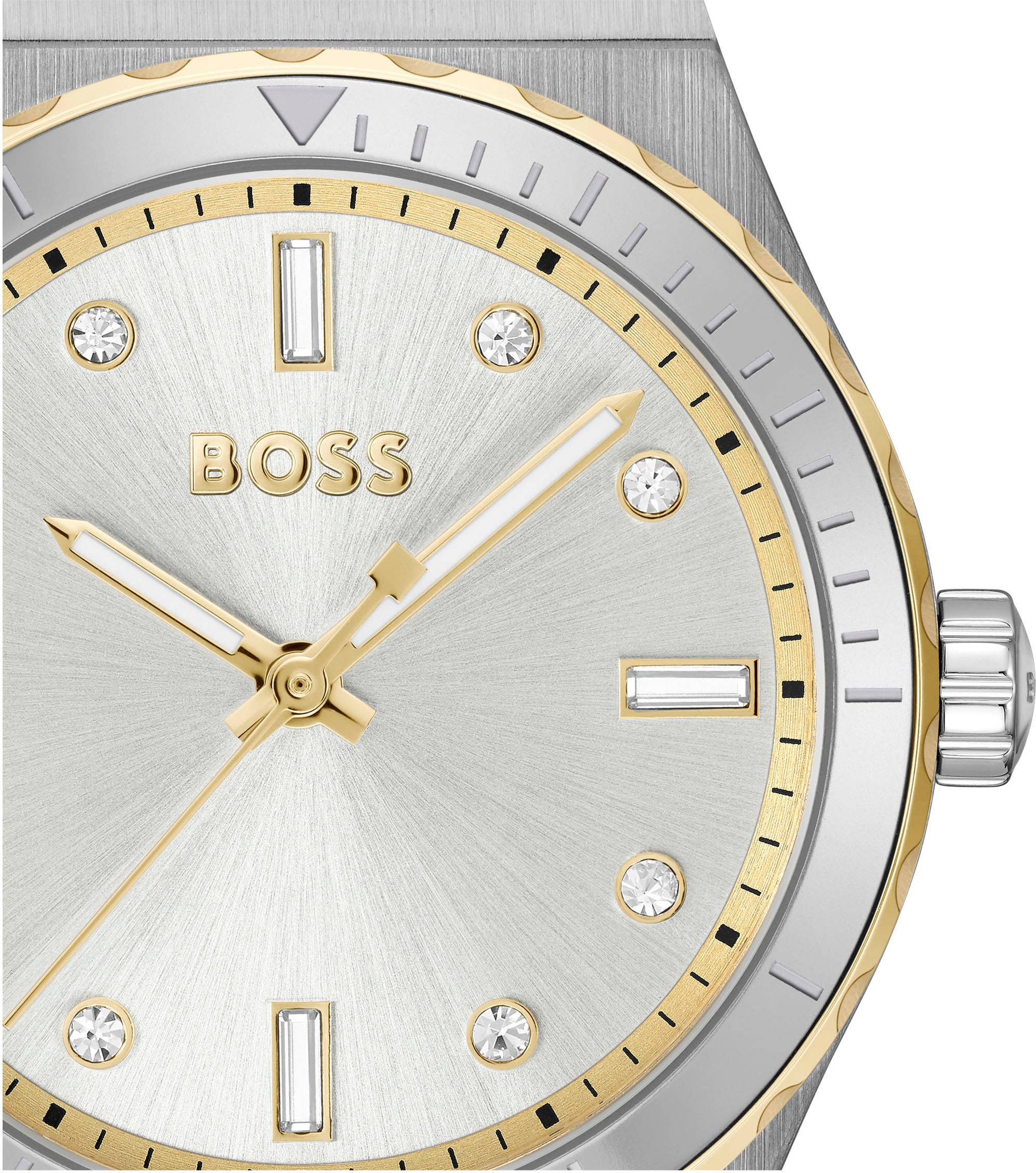 BOSS Quarzuhr »CANDOR LADIES SPORT«, Armbanduhr, Damenuhr, Edelstahlarmband, analog, Glassteine