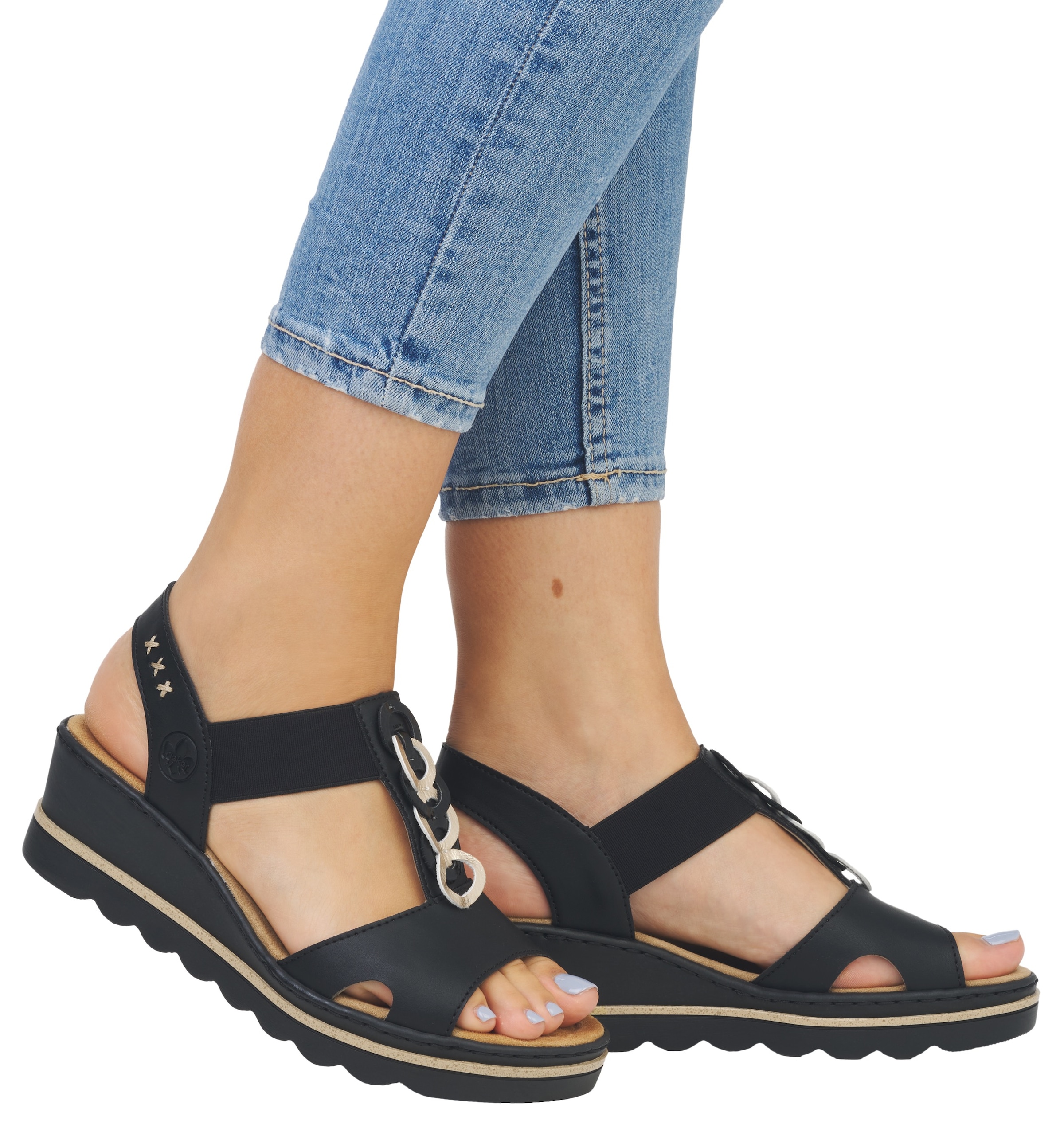 Rieker Keilsandalette  , Sommerschuh, Sandale, Keilabsatz, mit Gummizug für perfekten Sitz