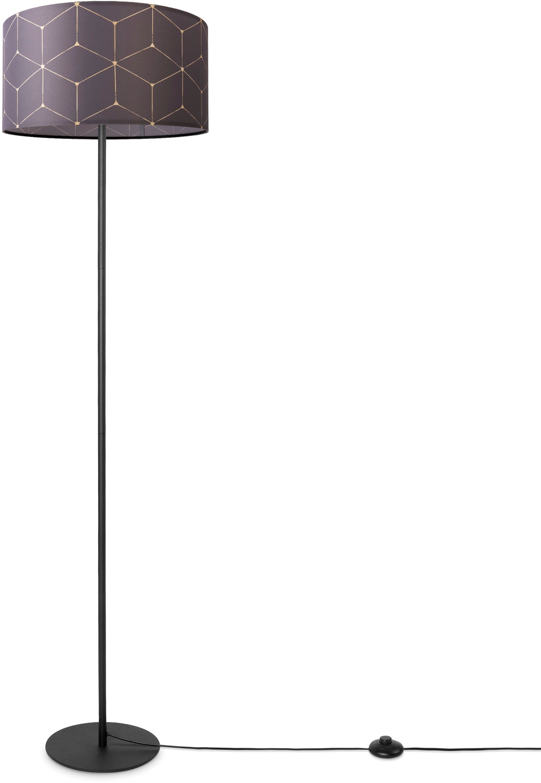 Paco Home Stehlampe »Luca Cube« E27 Stehlampe Wohnzimmer Stoff Lampenschirm  Rund Abstrakt Textilschirm
